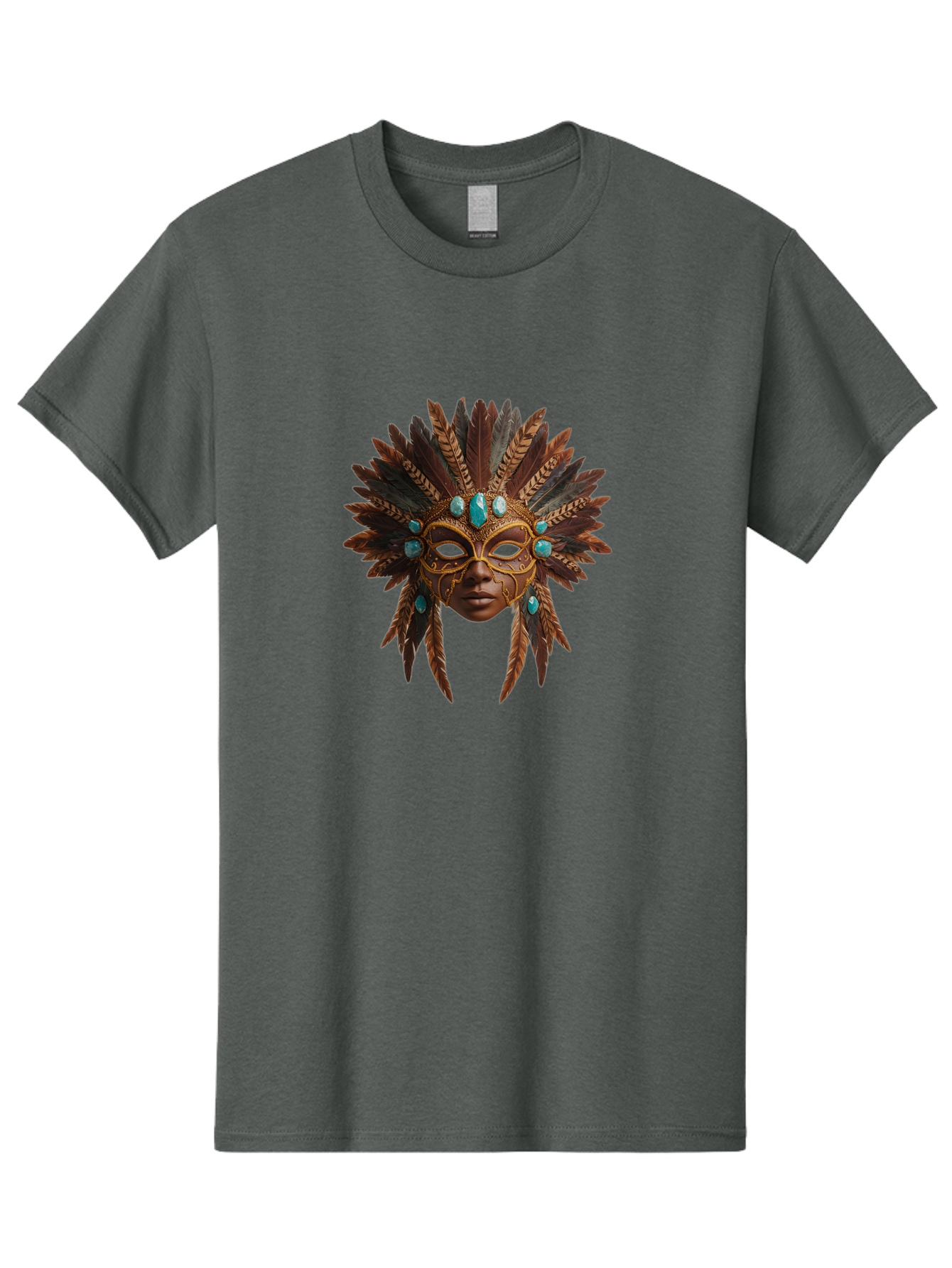 Venetian-Mask-1 Men'S Graphic Tee, 100% Cotton, Comfortable Casual Summer Wear, Machine Washable, Golden Mask, Feathered Headdress, Blue Jewels, Mysterious, Elegant, Luxury, Masquerade, Decorative, Ornate, Intricate Bad888