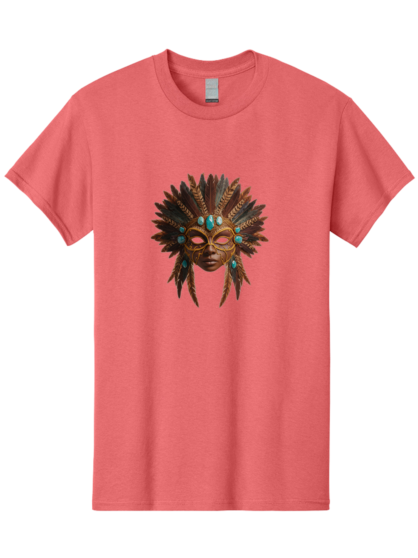 Venetian-Mask-1 Men'S Graphic Tee, 100% Cotton, Comfortable Casual Summer Wear, Machine Washable, Golden Mask, Feathered Headdress, Blue Jewels, Mysterious, Elegant, Luxury, Masquerade, Decorative, Ornate, Intricate Bad888