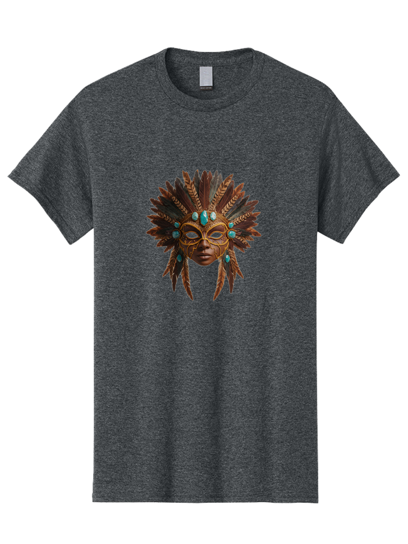 Venetian-Mask-1 Men'S Graphic Tee, 100% Cotton, Comfortable Casual Summer Wear, Machine Washable, Golden Mask, Feathered Headdress, Blue Jewels, Mysterious, Elegant, Luxury, Masquerade, Decorative, Ornate, Intricate Bad888