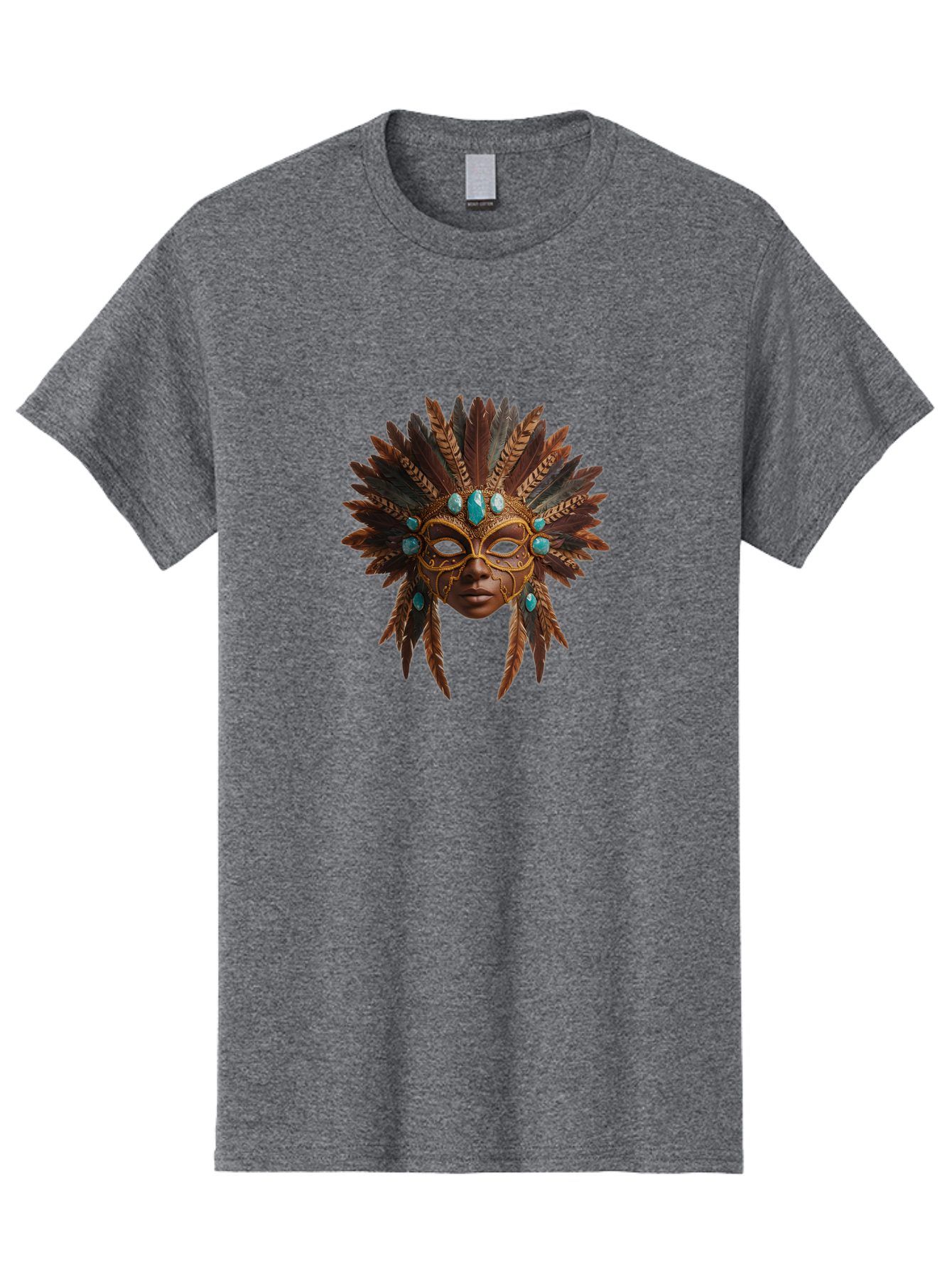 Venetian-Mask-1 Men'S Graphic Tee, 100% Cotton, Comfortable Casual Summer Wear, Machine Washable, Golden Mask, Feathered Headdress, Blue Jewels, Mysterious, Elegant, Luxury, Masquerade, Decorative, Ornate, Intricate Bad888