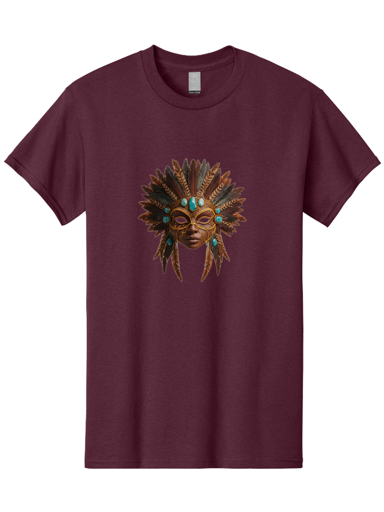 Venetian-Mask-1 Men'S Graphic Tee, 100% Cotton, Comfortable Casual Summer Wear, Machine Washable, Golden Mask, Feathered Headdress, Blue Jewels, Mysterious, Elegant, Luxury, Masquerade, Decorative, Ornate, Intricate Bad888