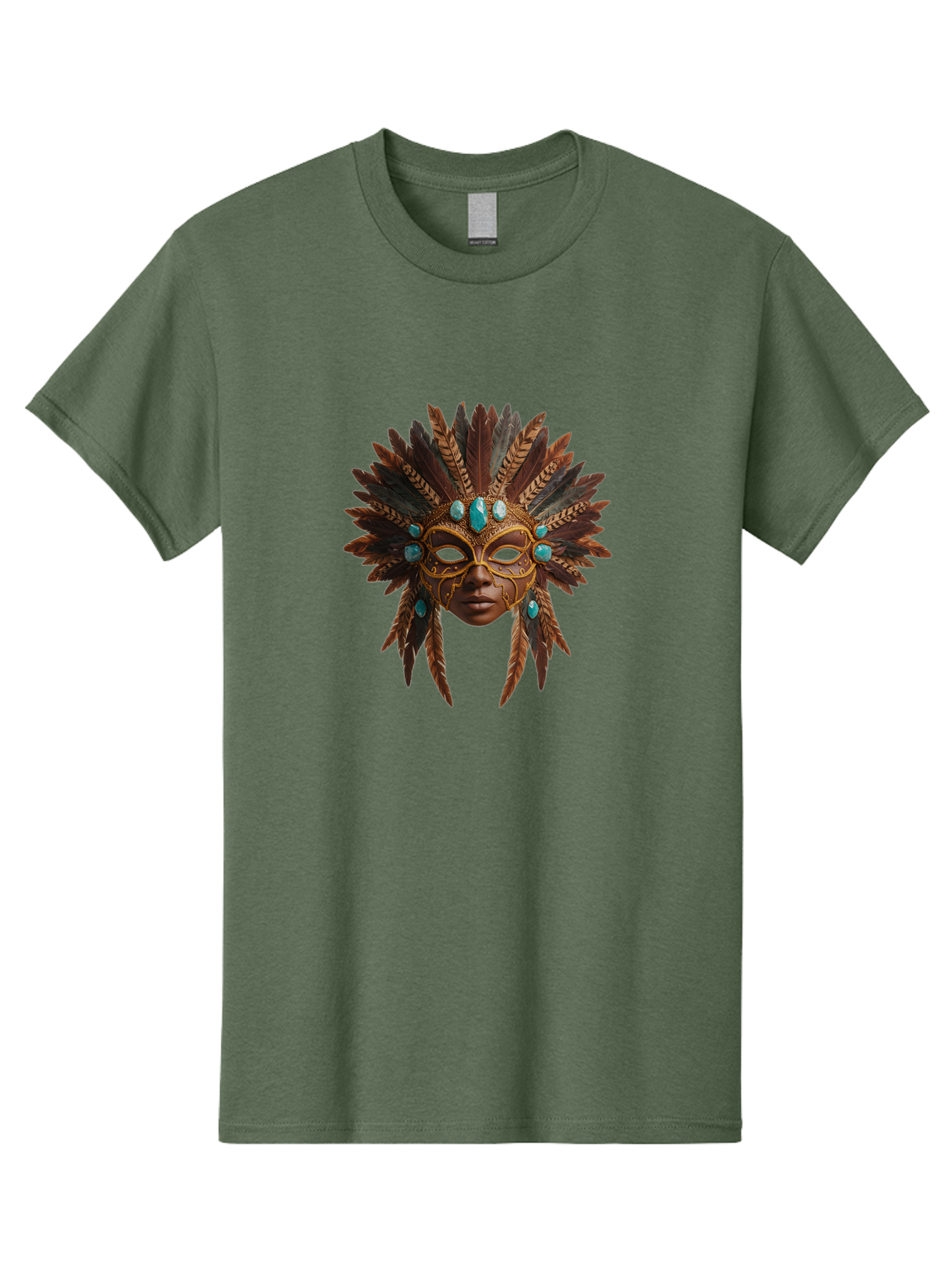 Venetian-Mask-1 Men'S Graphic Tee, 100% Cotton, Comfortable Casual Summer Wear, Machine Washable, Golden Mask, Feathered Headdress, Blue Jewels, Mysterious, Elegant, Luxury, Masquerade, Decorative, Ornate, Intricate Bad888