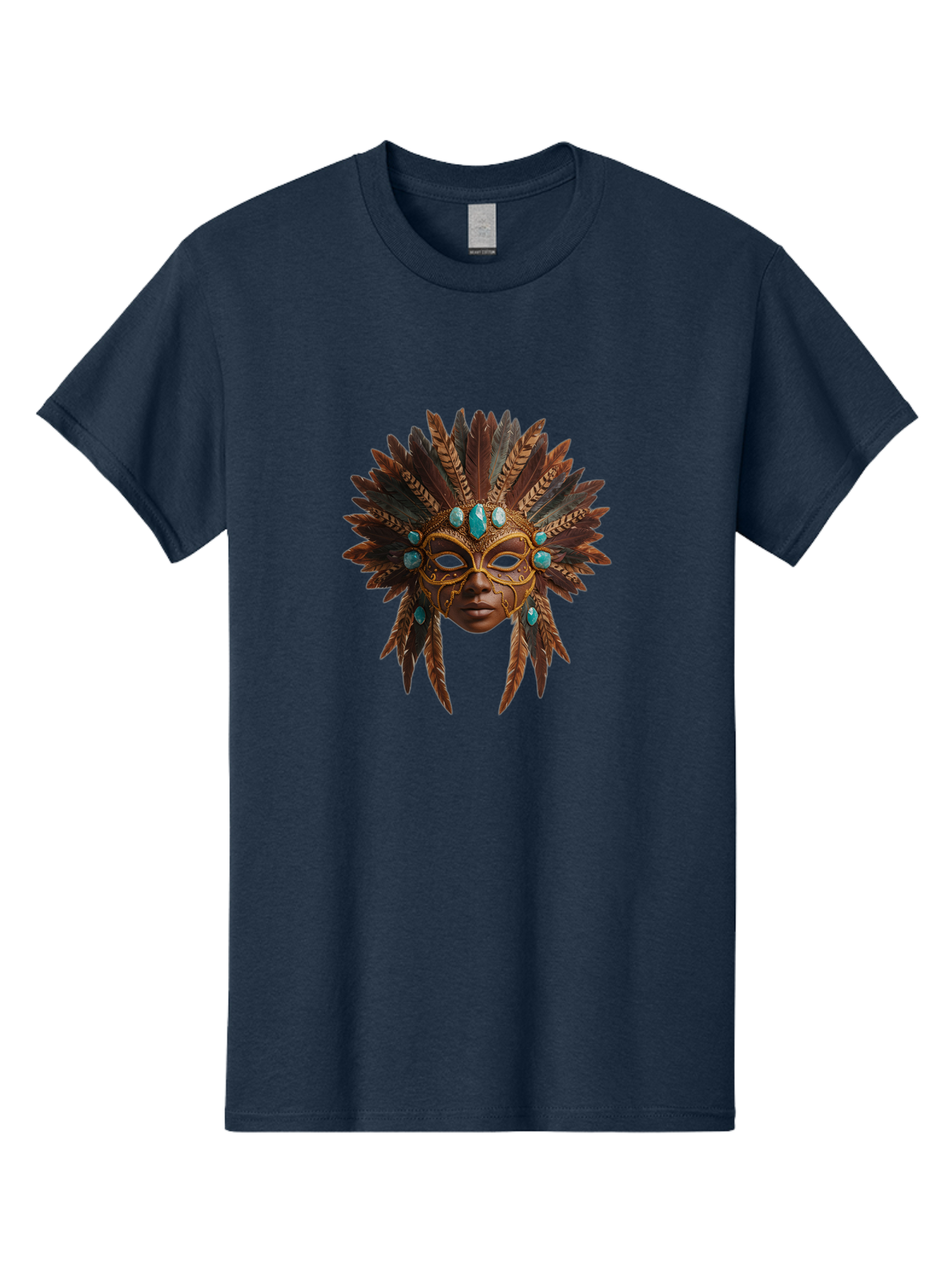 Venetian-Mask-1 Men'S Graphic Tee, 100% Cotton, Comfortable Casual Summer Wear, Machine Washable, Golden Mask, Feathered Headdress, Blue Jewels, Mysterious, Elegant, Luxury, Masquerade, Decorative, Ornate, Intricate Bad888