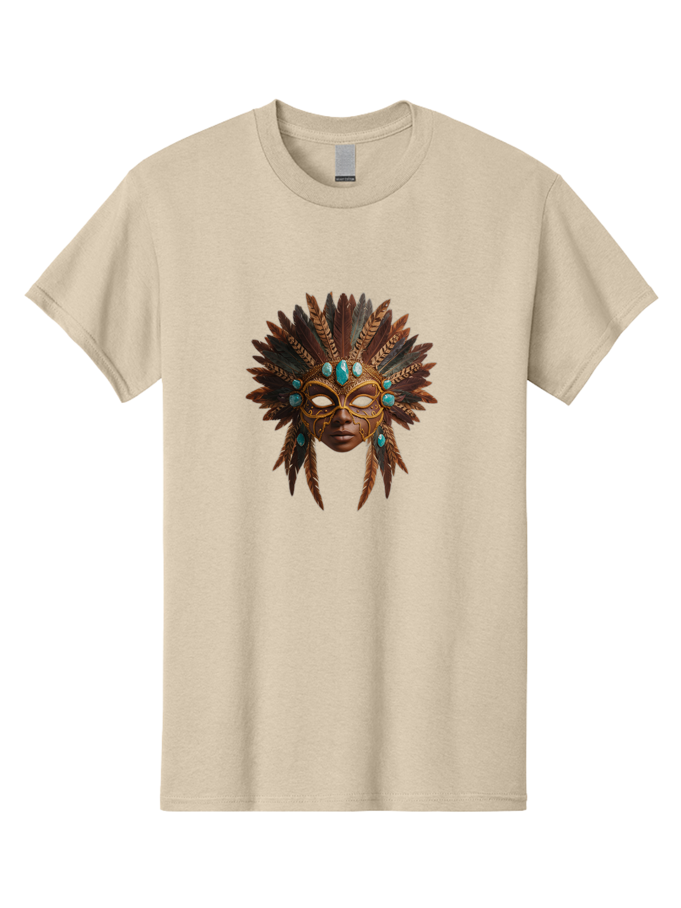 Venetian-Mask-1 Men'S Graphic Tee, 100% Cotton, Comfortable Casual Summer Wear, Machine Washable, Golden Mask, Feathered Headdress, Blue Jewels, Mysterious, Elegant, Luxury, Masquerade, Decorative, Ornate, Intricate Bad888