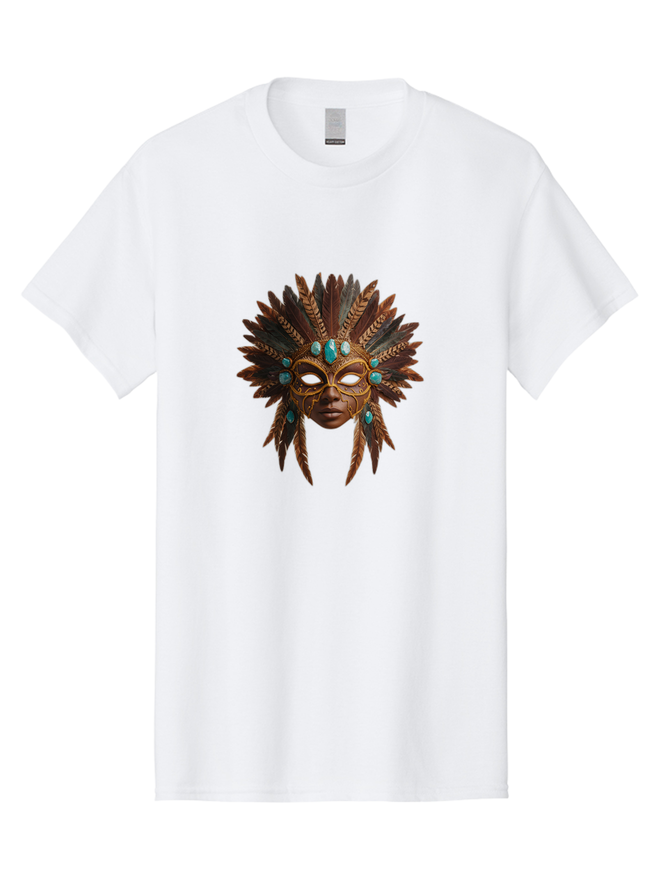 Venetian-Mask-1 Men'S Graphic Tee, 100% Cotton, Comfortable Casual Summer Wear, Machine Washable, Golden Mask, Feathered Headdress, Blue Jewels, Mysterious, Elegant, Luxury, Masquerade, Decorative, Ornate, Intricate Bad888
