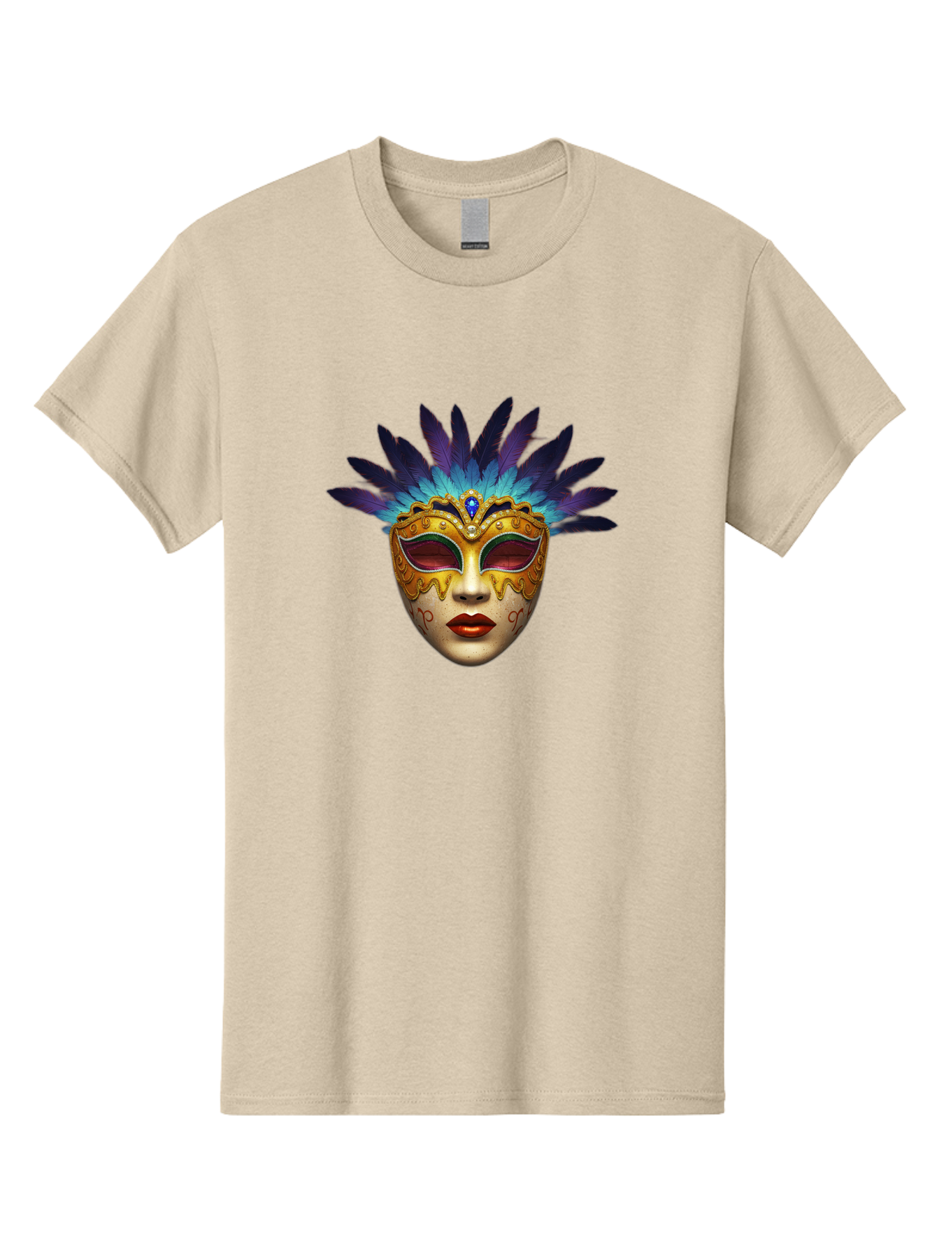 Venetian-Mask-4 Men'S Graphic Tee, 100% Cotton, Comfortable Casual Summer Wear, Machine Washable, Golden Venetian Mask, Mask With Feathers, Purple And Blue Feathers, Golden Decoration, Red Lips, Carnival Mask, Masquerade Ball, Mysterious Mask Bad891