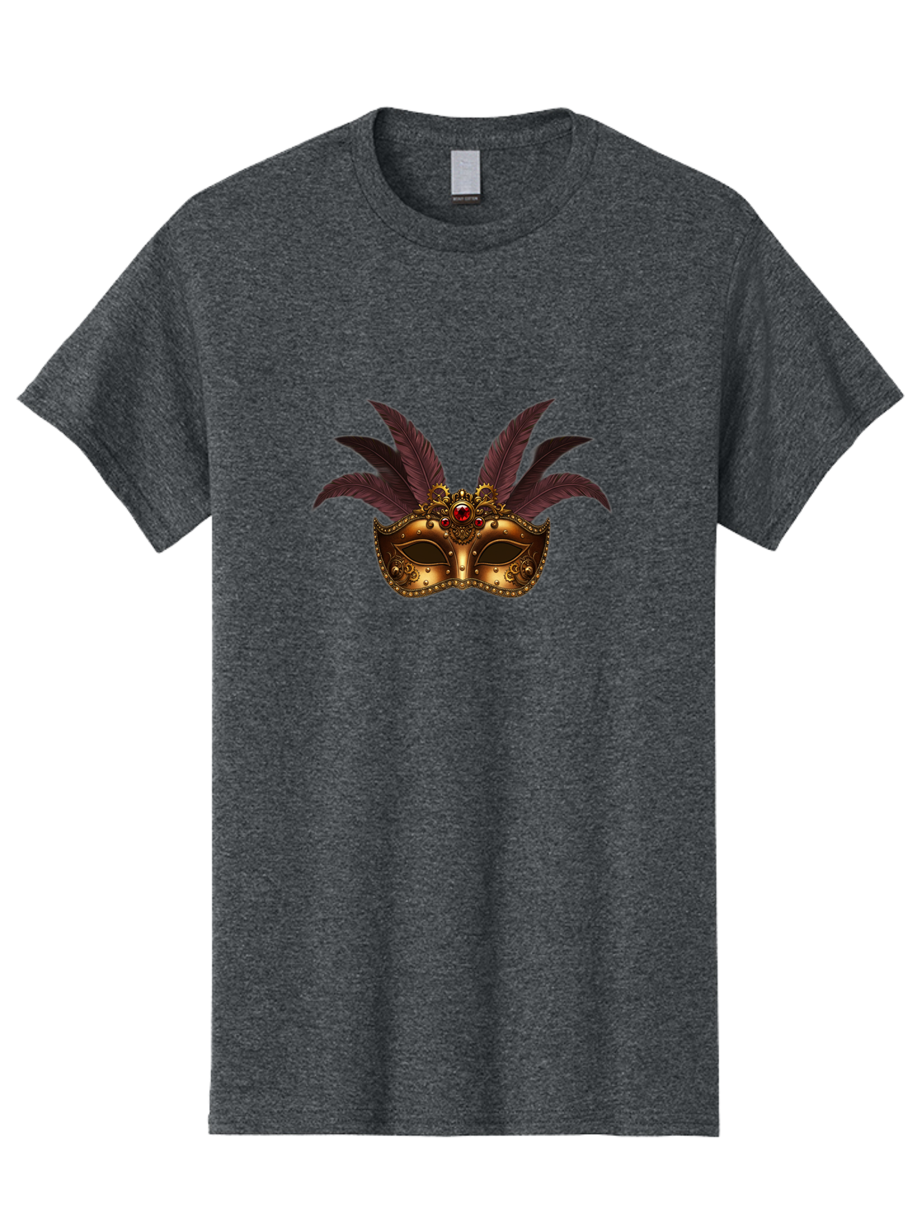 Venetian-Mask Men'S Graphic Tee, 100% Cotton, Comfortable Casual Summer Wear, Machine Washable, Golden Mask With Feathers, Venetian Mask, Carnival Mask, Red Jewel, Luxurious Design, Decorative Mask, Masquerade Ball Bad893