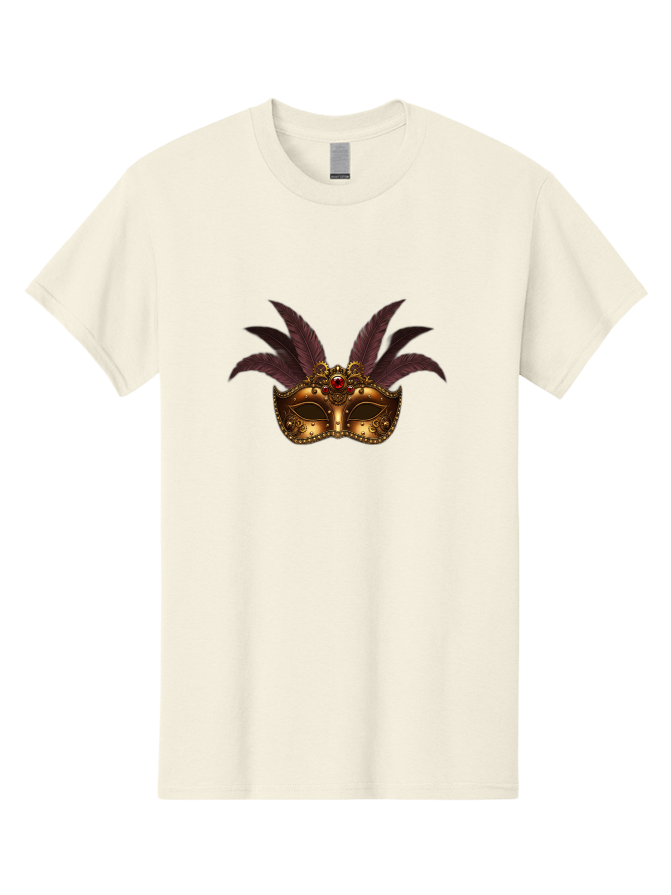 Venetian-Mask Men'S Graphic Tee, 100% Cotton, Comfortable Casual Summer Wear, Machine Washable, Golden Mask With Feathers, Venetian Mask, Carnival Mask, Red Jewel, Luxurious Design, Decorative Mask, Masquerade Ball Bad893