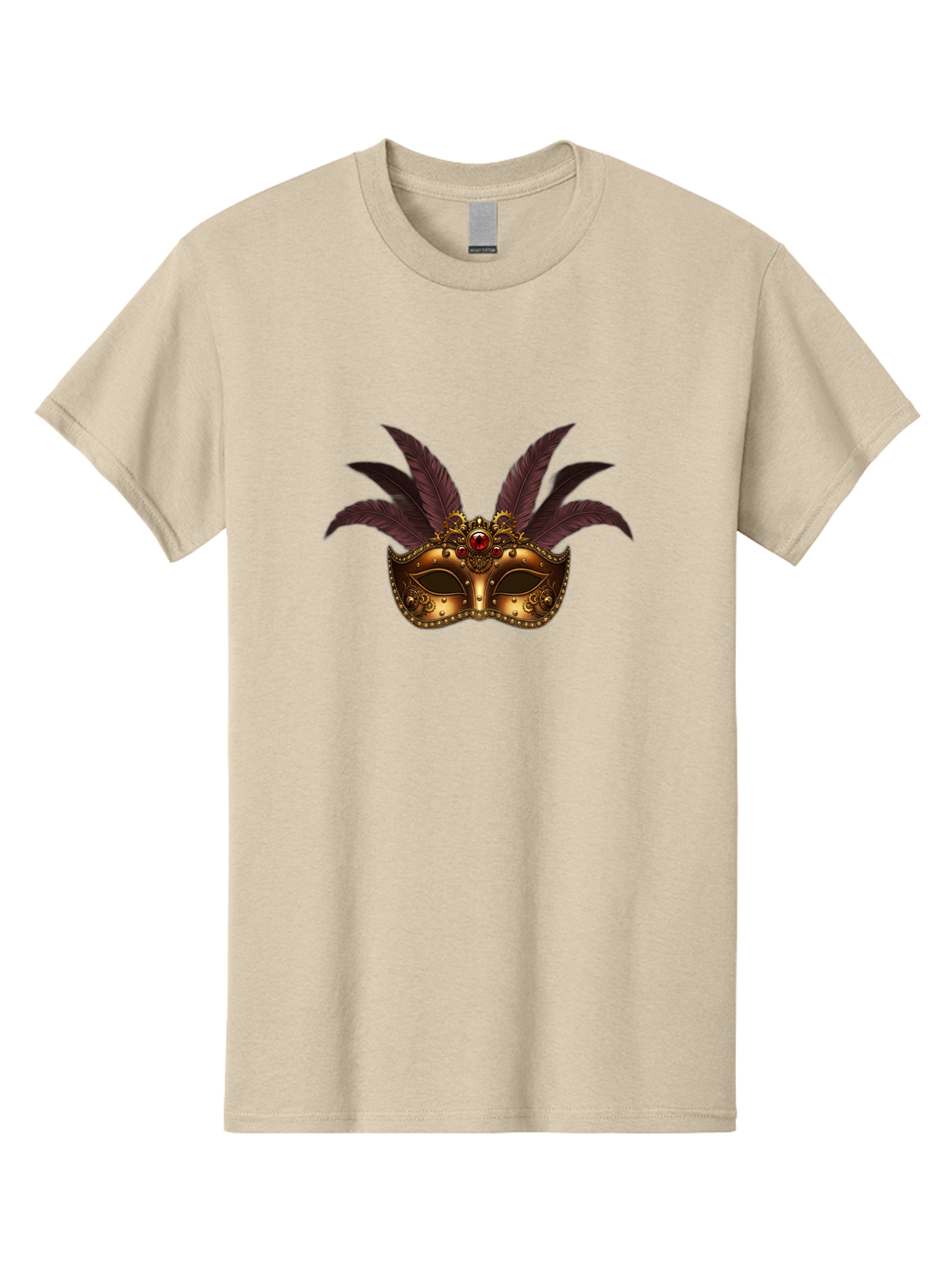 Venetian-Mask Men'S Graphic Tee, 100% Cotton, Comfortable Casual Summer Wear, Machine Washable, Golden Mask With Feathers, Venetian Mask, Carnival Mask, Red Jewel, Luxurious Design, Decorative Mask, Masquerade Ball Bad893