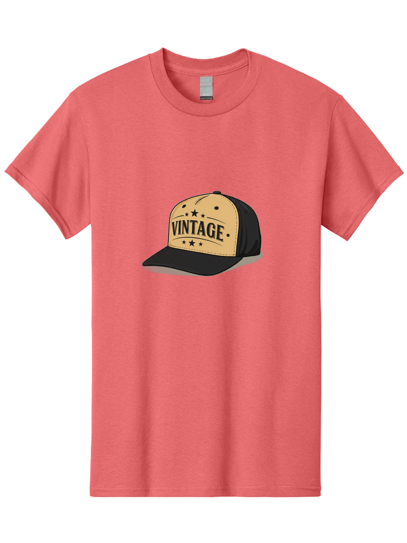 Vintage-Baseball-Cap Men'S Graphic Tee, 100% Cotton, Comfortable Casual Summer Wear, Machine Washable, Vintage Baseball Cap, Black And Beige Cap, Casual Wear, Fashion Accessory, Retro Style, Black Stars, Trendy Apparel, Streetwear, Bad894