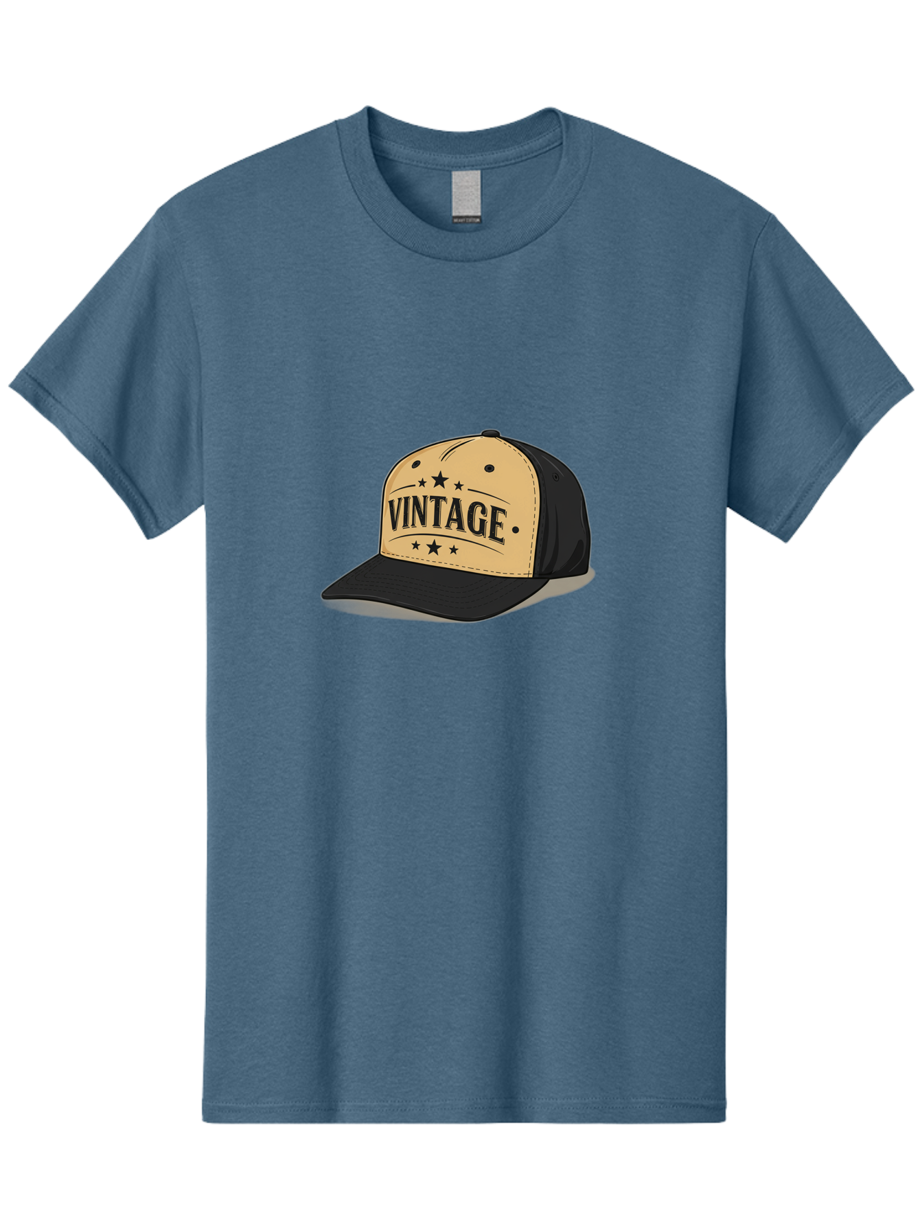 Vintage-Baseball-Cap Men'S Graphic Tee, 100% Cotton, Comfortable Casual Summer Wear, Machine Washable, Vintage Baseball Cap, Black And Beige Cap, Casual Wear, Fashion Accessory, Retro Style, Black Stars, Trendy Apparel, Streetwear, Bad894