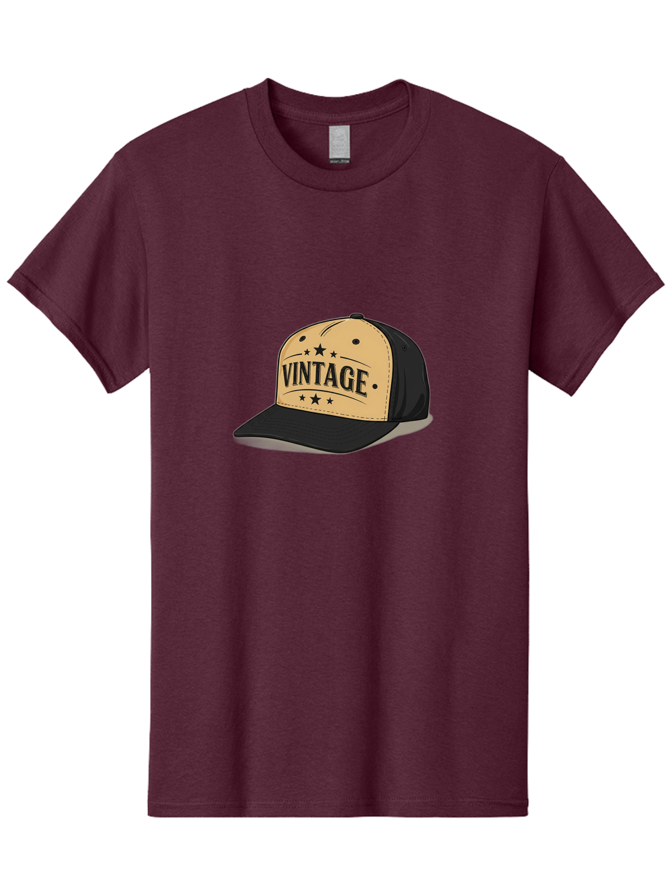 Vintage-Baseball-Cap Men'S Graphic Tee, 100% Cotton, Comfortable Casual Summer Wear, Machine Washable, Vintage Baseball Cap, Black And Beige Cap, Casual Wear, Fashion Accessory, Retro Style, Black Stars, Trendy Apparel, Streetwear, Bad894