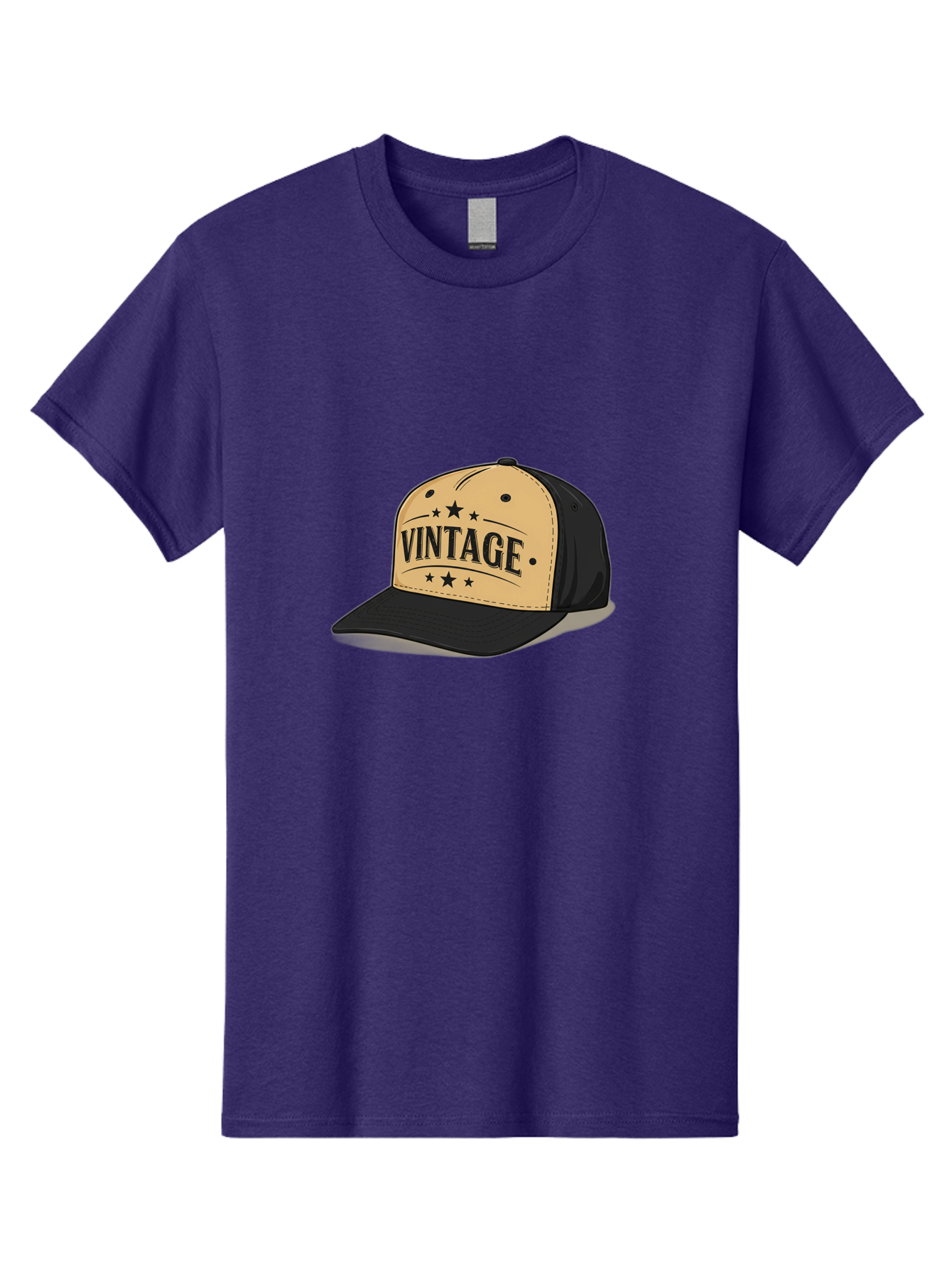 Vintage-Baseball-Cap Men'S Graphic Tee, 100% Cotton, Comfortable Casual Summer Wear, Machine Washable, Vintage Baseball Cap, Black And Beige Cap, Casual Wear, Fashion Accessory, Retro Style, Black Stars, Trendy Apparel, Streetwear, Bad894