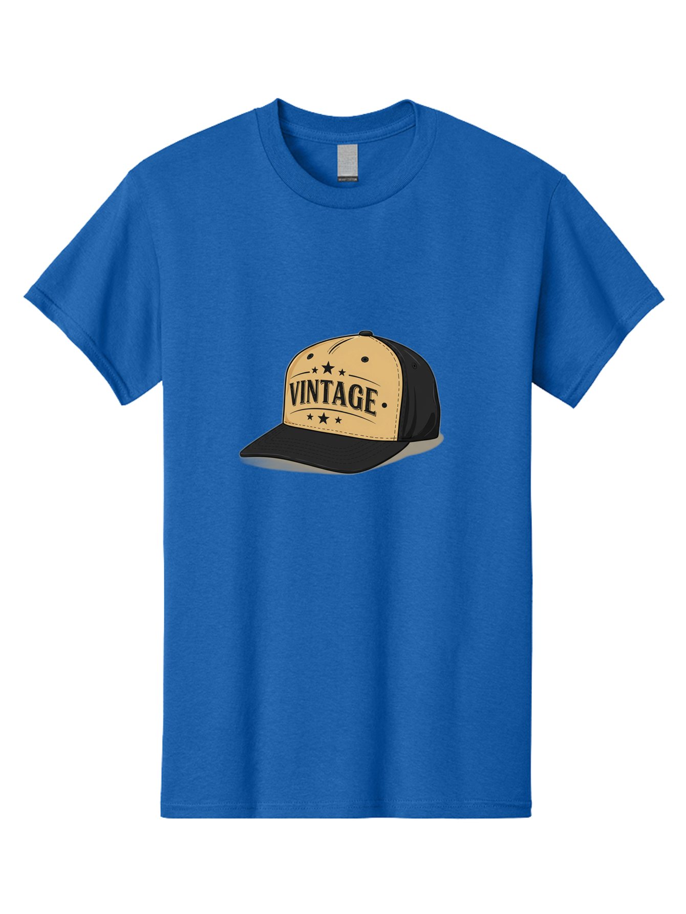 Vintage-Baseball-Cap Men'S Graphic Tee, 100% Cotton, Comfortable Casual Summer Wear, Machine Washable, Vintage Baseball Cap, Black And Beige Cap, Casual Wear, Fashion Accessory, Retro Style, Black Stars, Trendy Apparel, Streetwear, Bad894