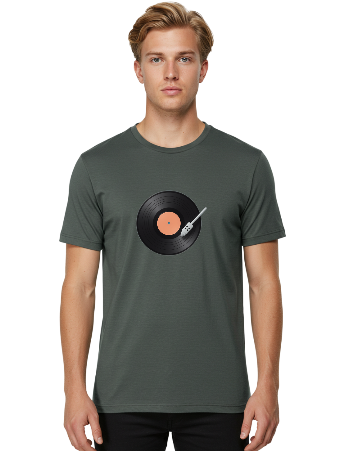 Vinyl-Record-1 Men'S Graphic Tee, 100% Cotton, Comfortable Casual Summer Wear, Machine Washable, Vinyl Record Player, Record Playing, Music Lover, Vinyl Collector, Retro Music, Nostalgic Sound, Classic Tunes, Analog Music, Turntable, Bad896