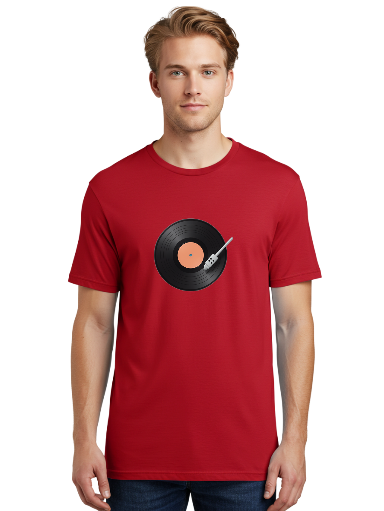 Vinyl-Record-1 Men'S Graphic Tee, 100% Cotton, Comfortable Casual Summer Wear, Machine Washable, Vinyl Record Player, Record Playing, Music Lover, Vinyl Collector, Retro Music, Nostalgic Sound, Classic Tunes, Analog Music, Turntable, Bad896
