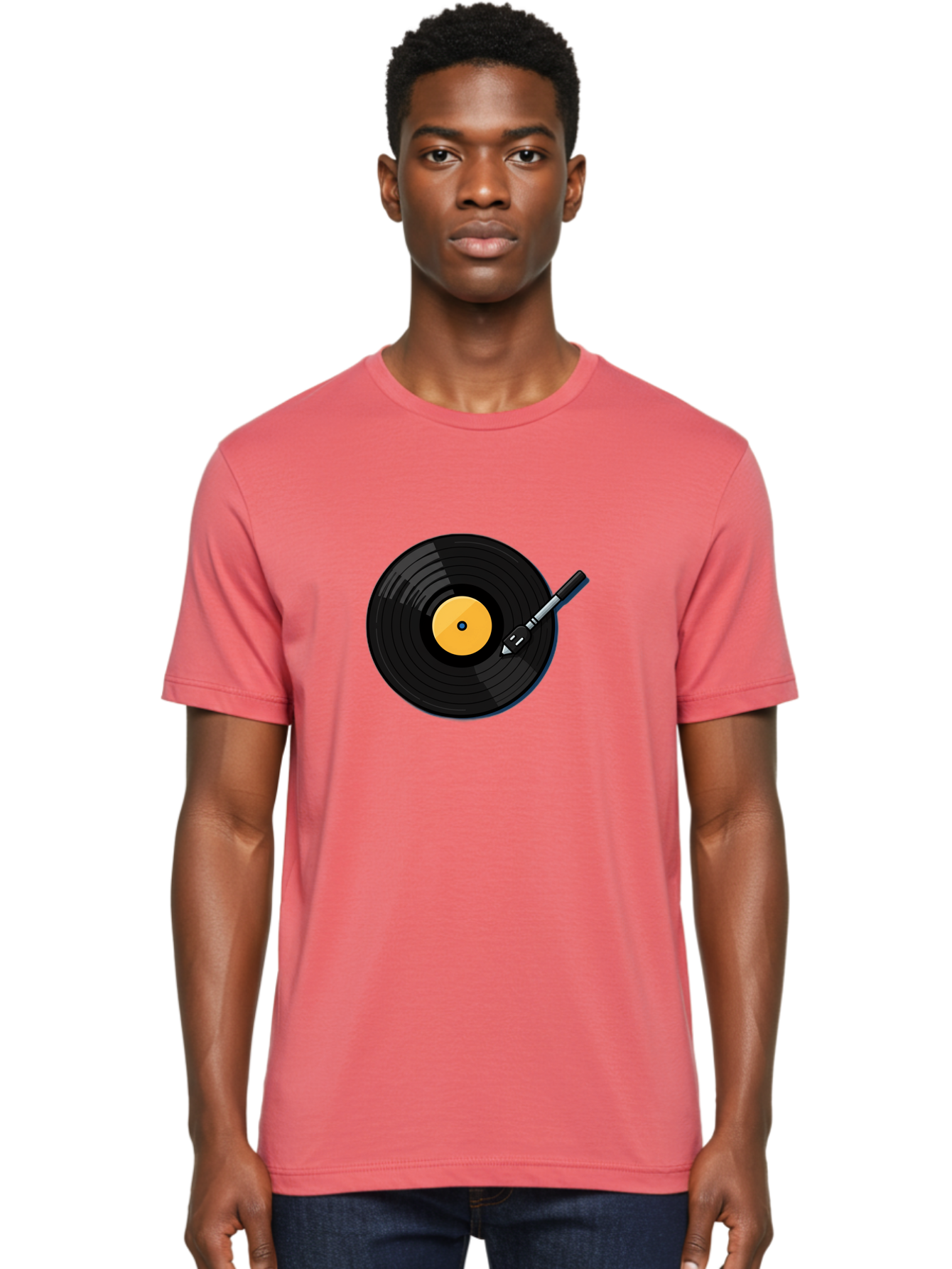 Vinyl-Record-2 Men'S Graphic Tee, 100% Cotton, Comfortable Casual Summer Wear, Machine Washable, Vinyl Record Player, Black Vinyl, Yellow Label, Spinning Records, Music Nostalgia, Retro Audio, Dj Equipment, Vinyl Culture Bad897
