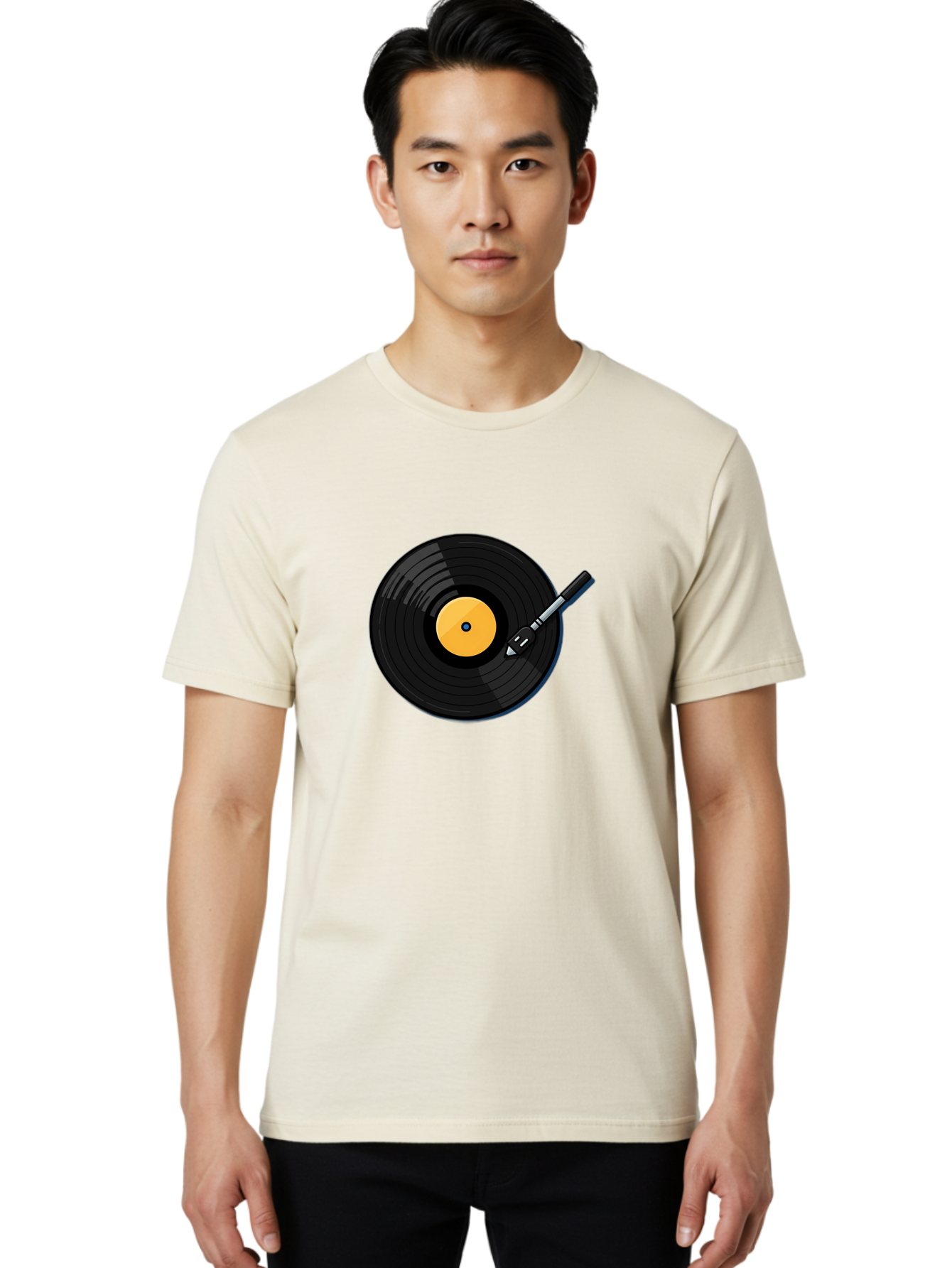 Vinyl-Record-2 Men'S Graphic Tee, 100% Cotton, Comfortable Casual Summer Wear, Machine Washable, Vinyl Record Player, Black Vinyl, Yellow Label, Spinning Records, Music Nostalgia, Retro Audio, Dj Equipment, Vinyl Culture Bad897