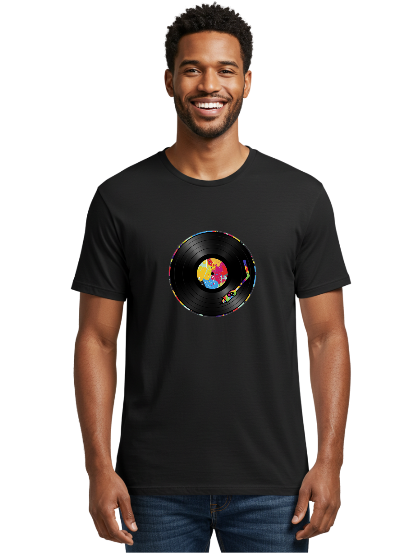 Vinyl-Record-3 Men'S Graphic Tee, 100% Cotton, Comfortable Casual Summer Wear, Machine Washable, Vinyl Record, Colorful Label, Music Art, Paint Splatter Design, Album Cover, Music Lover, Retro Vibe, Record Collector Bad898