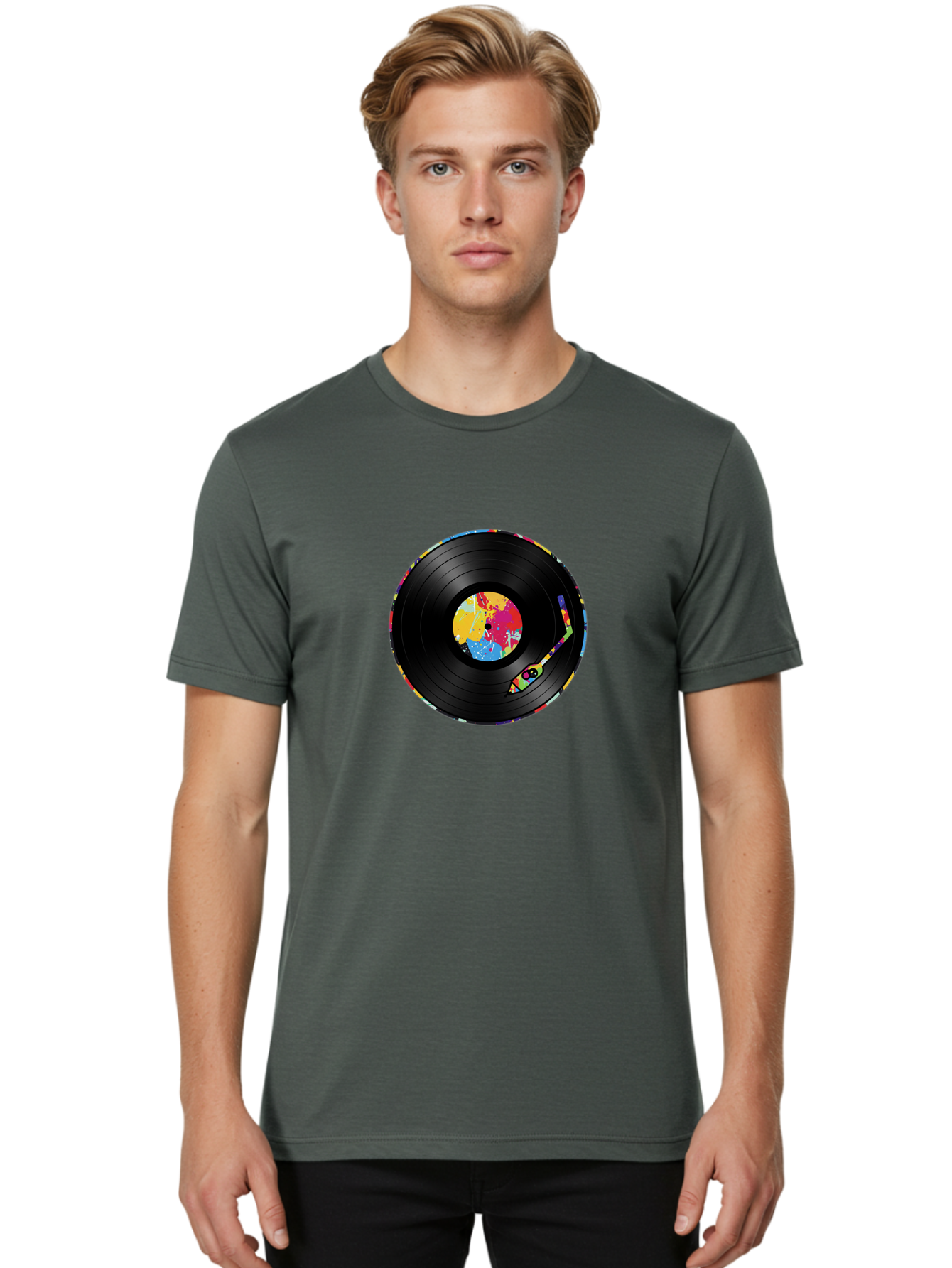 Vinyl-Record-3 Men'S Graphic Tee, 100% Cotton, Comfortable Casual Summer Wear, Machine Washable, Vinyl Record, Colorful Label, Music Art, Paint Splatter Design, Album Cover, Music Lover, Retro Vibe, Record Collector Bad898