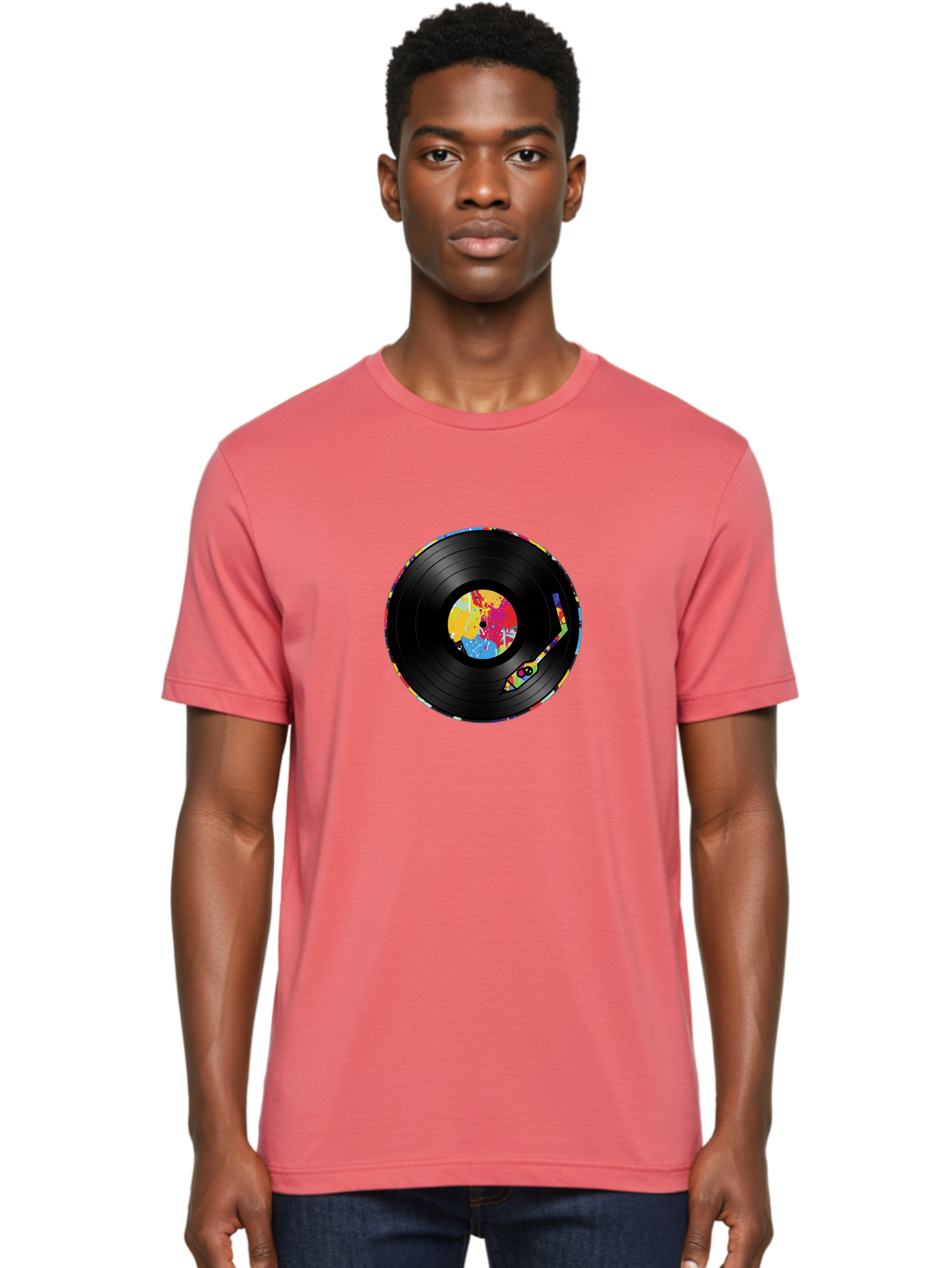 Vinyl-Record-3 Men'S Graphic Tee, 100% Cotton, Comfortable Casual Summer Wear, Machine Washable, Vinyl Record, Colorful Label, Music Art, Paint Splatter Design, Album Cover, Music Lover, Retro Vibe, Record Collector Bad898