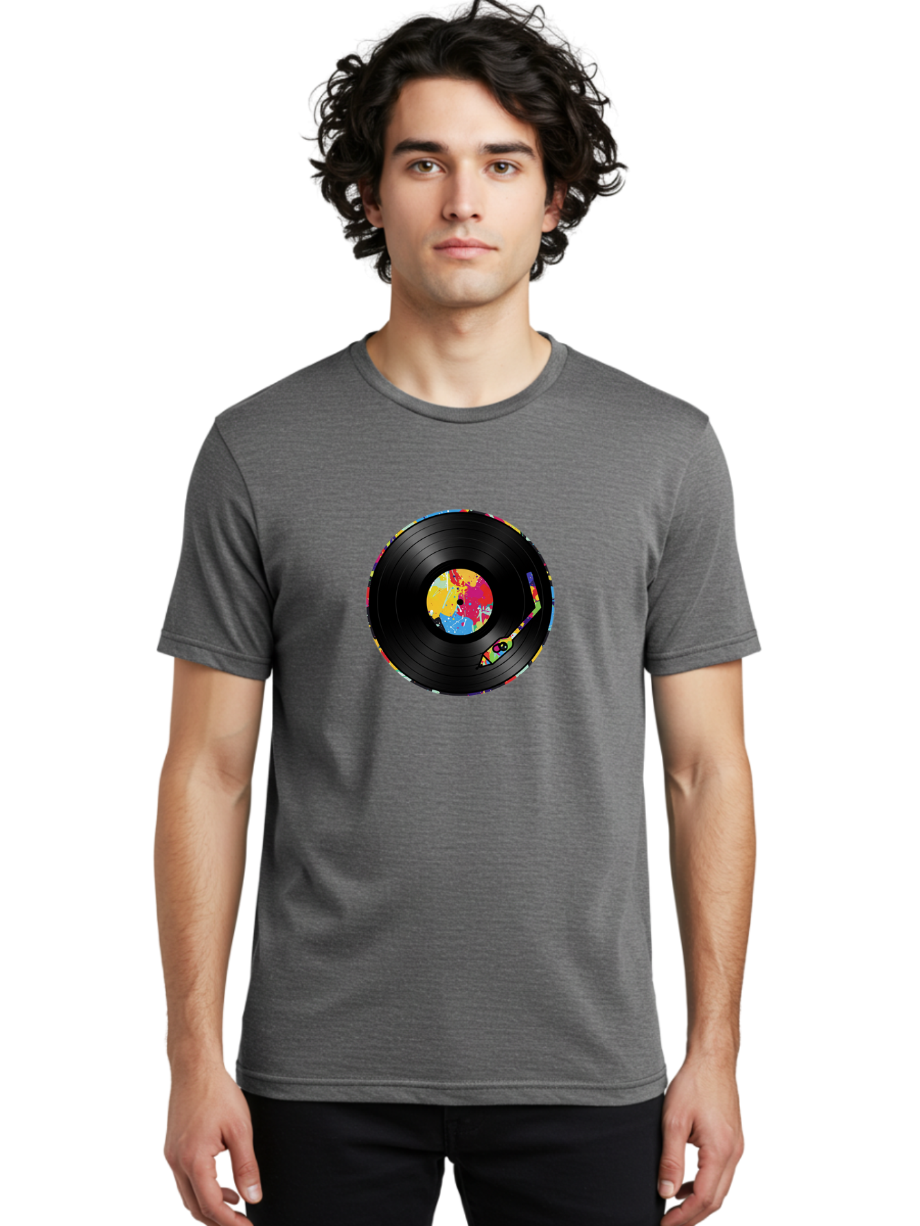 Vinyl-Record-3 Men'S Graphic Tee, 100% Cotton, Comfortable Casual Summer Wear, Machine Washable, Vinyl Record, Colorful Label, Music Art, Paint Splatter Design, Album Cover, Music Lover, Retro Vibe, Record Collector Bad898