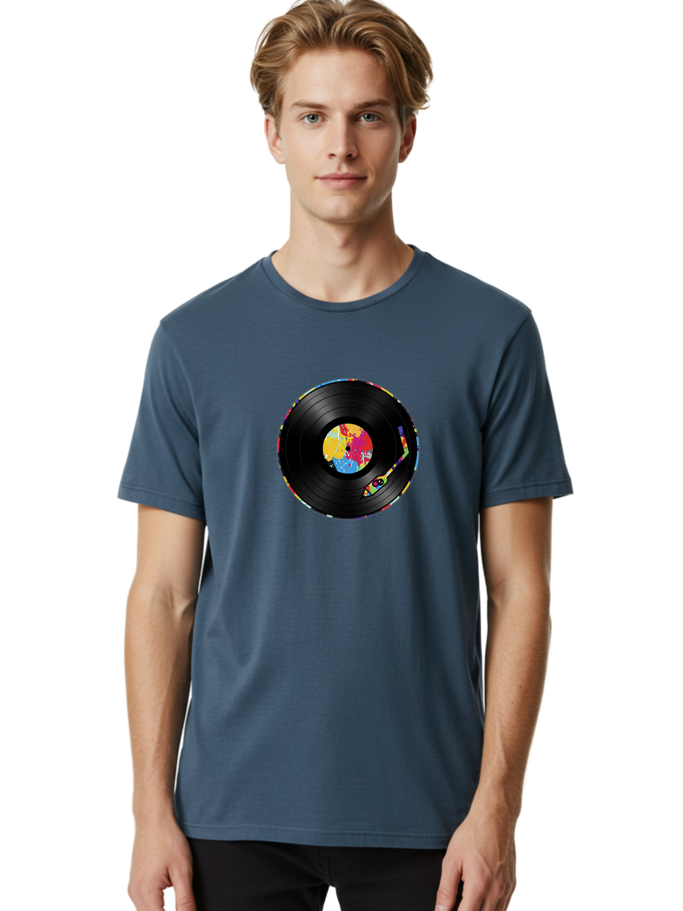 Vinyl-Record-3 Men'S Graphic Tee, 100% Cotton, Comfortable Casual Summer Wear, Machine Washable, Vinyl Record, Colorful Label, Music Art, Paint Splatter Design, Album Cover, Music Lover, Retro Vibe, Record Collector Bad898