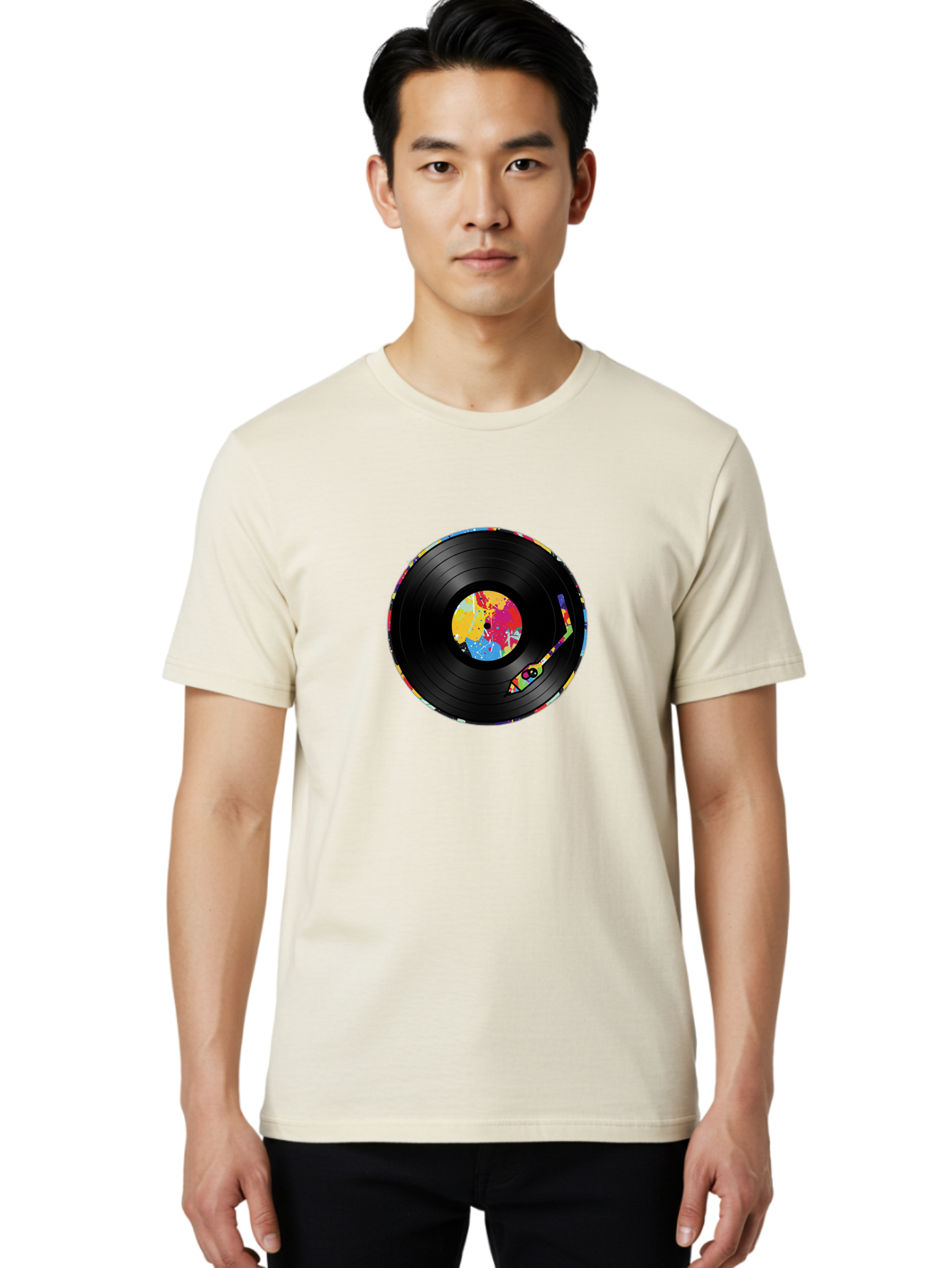 Vinyl-Record-3 Men'S Graphic Tee, 100% Cotton, Comfortable Casual Summer Wear, Machine Washable, Vinyl Record, Colorful Label, Music Art, Paint Splatter Design, Album Cover, Music Lover, Retro Vibe, Record Collector Bad898