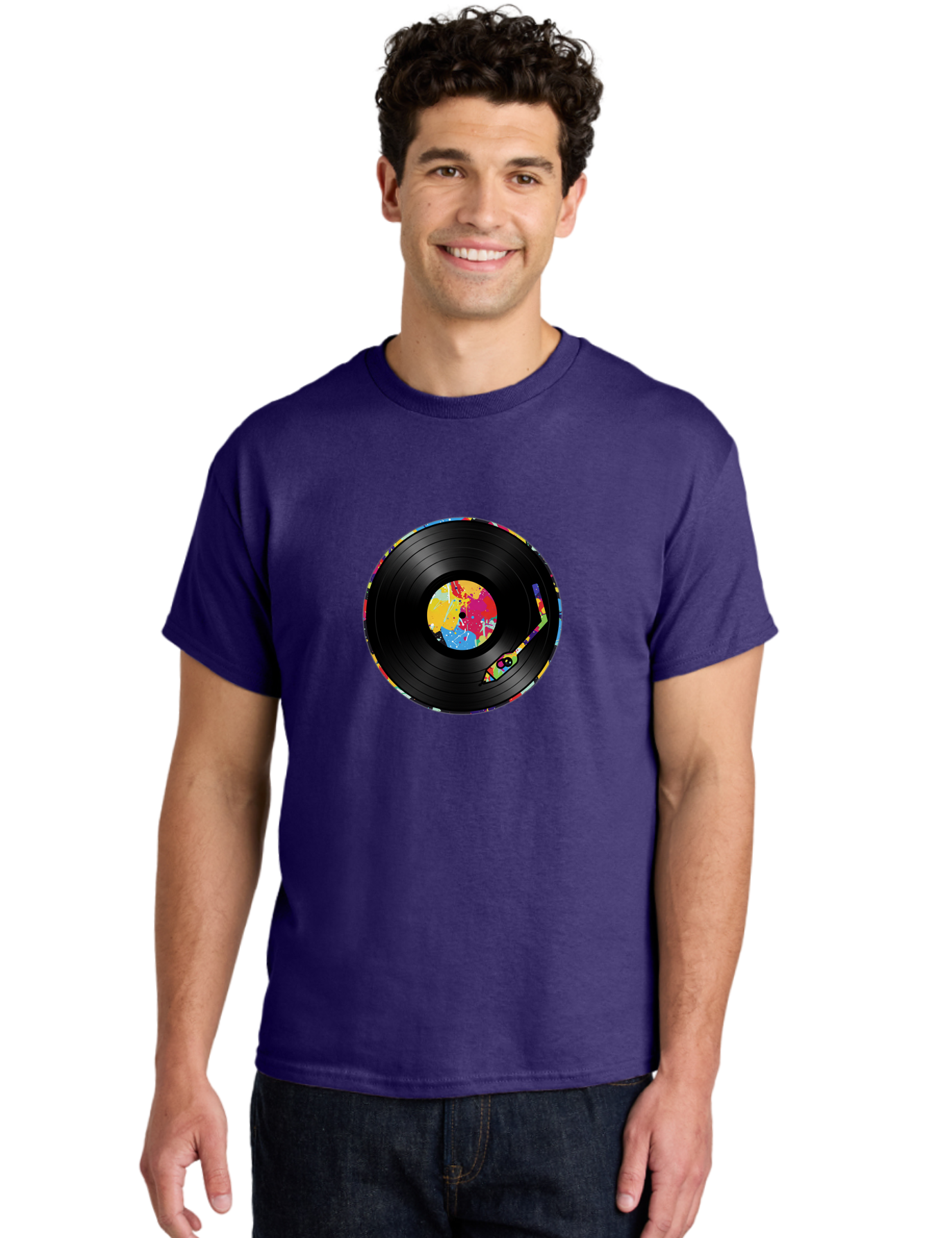 Vinyl-Record-3 Men'S Graphic Tee, 100% Cotton, Comfortable Casual Summer Wear, Machine Washable, Vinyl Record, Colorful Label, Music Art, Paint Splatter Design, Album Cover, Music Lover, Retro Vibe, Record Collector Bad898