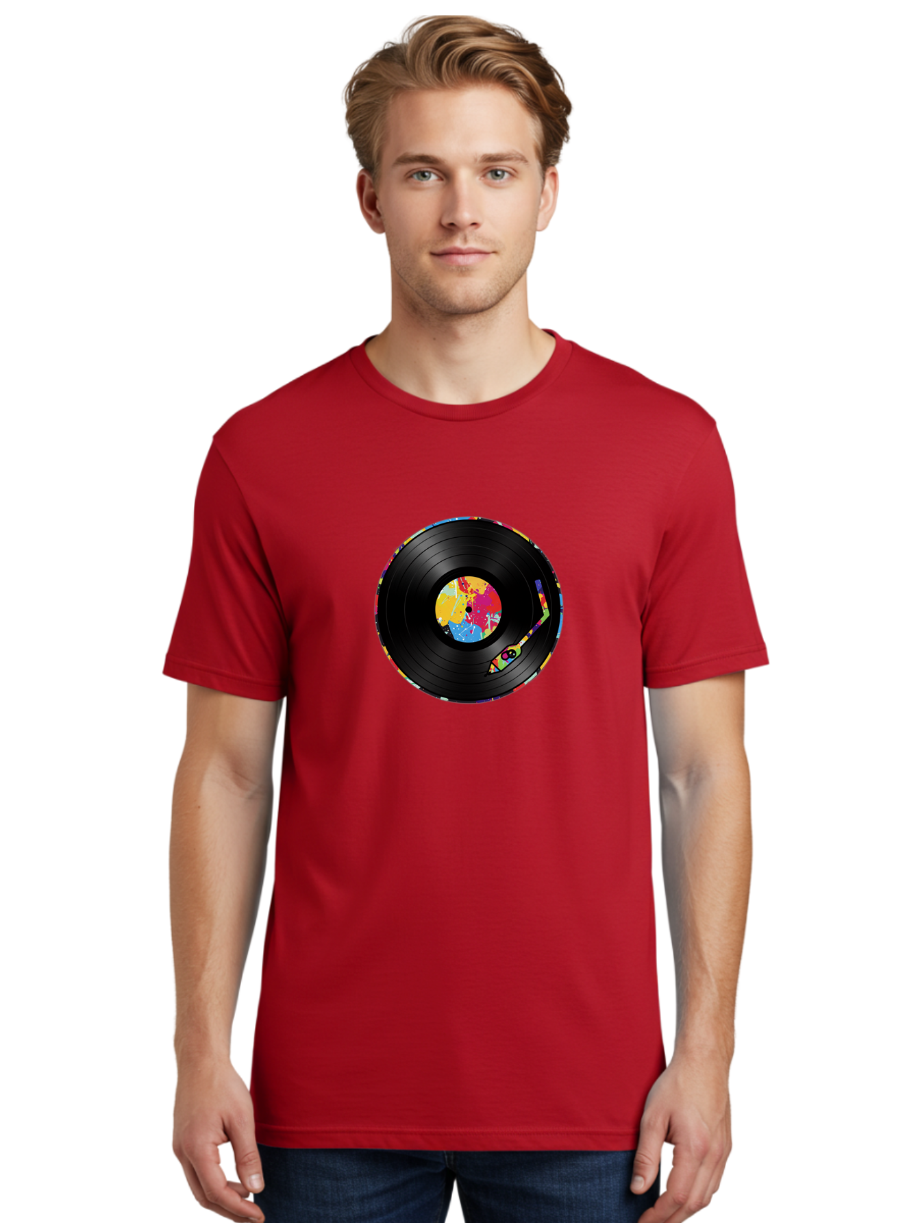 Vinyl-Record-3 Men'S Graphic Tee, 100% Cotton, Comfortable Casual Summer Wear, Machine Washable, Vinyl Record, Colorful Label, Music Art, Paint Splatter Design, Album Cover, Music Lover, Retro Vibe, Record Collector Bad898