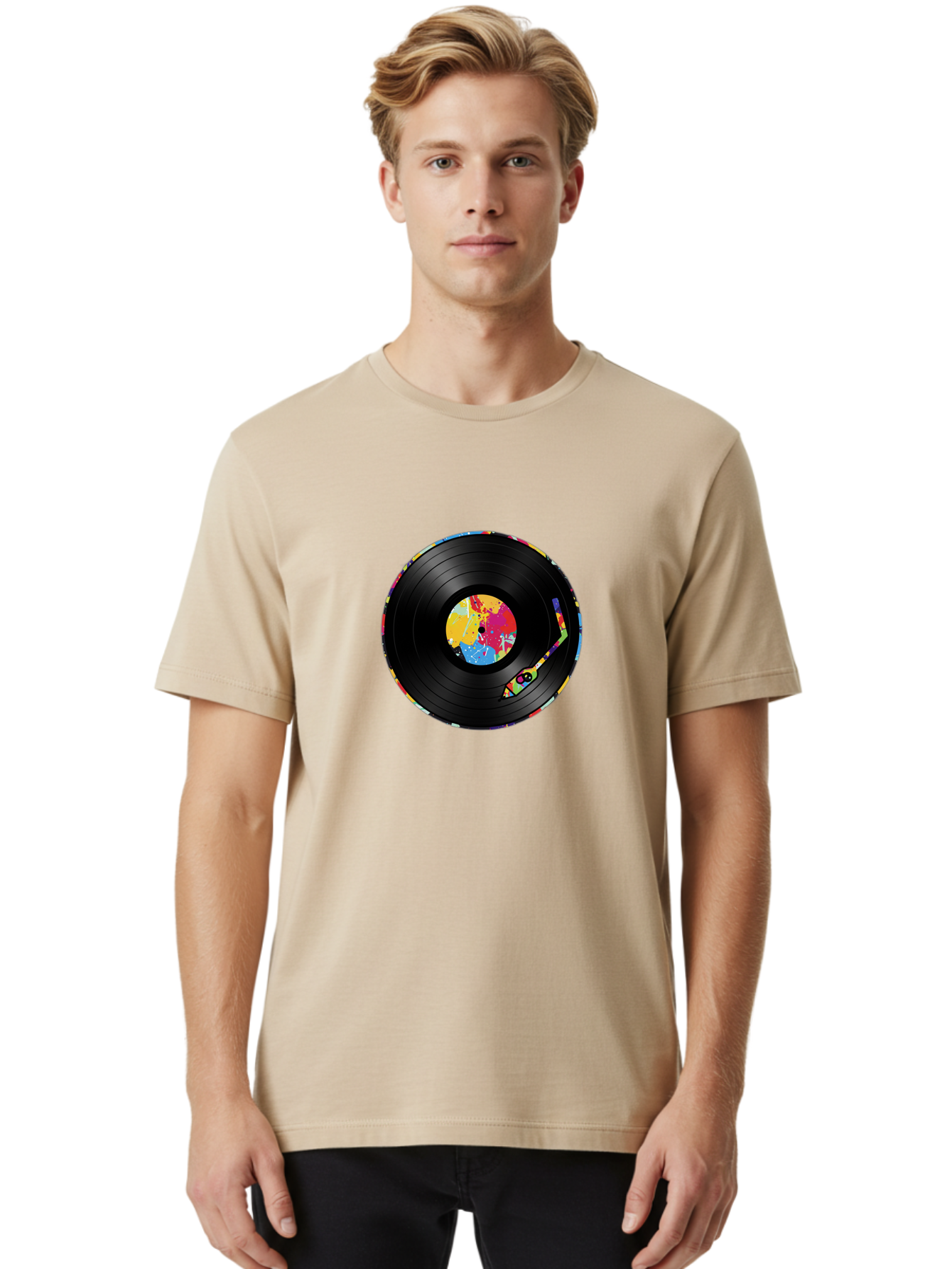 Vinyl-Record-3 Men'S Graphic Tee, 100% Cotton, Comfortable Casual Summer Wear, Machine Washable, Vinyl Record, Colorful Label, Music Art, Paint Splatter Design, Album Cover, Music Lover, Retro Vibe, Record Collector Bad898