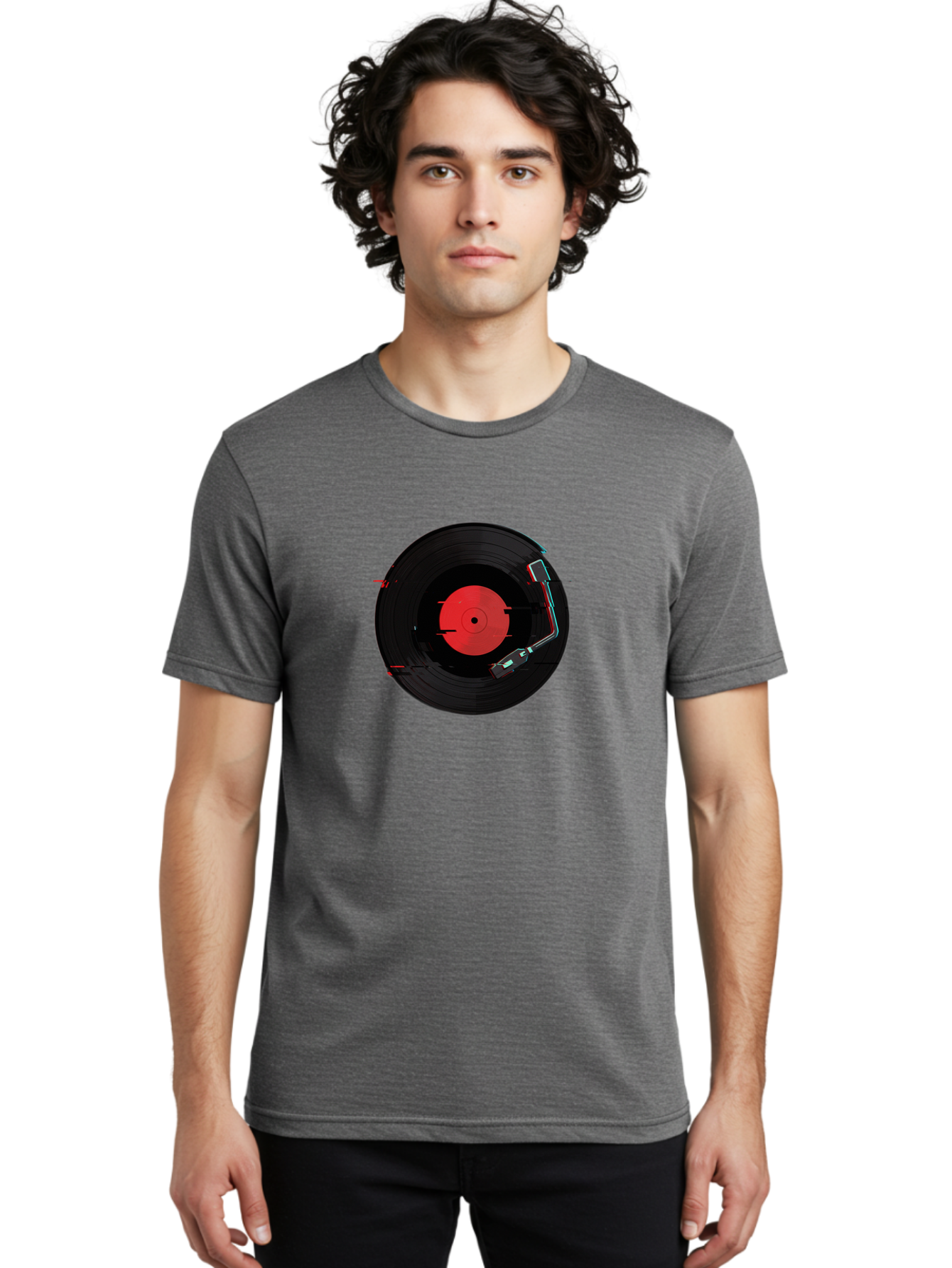 Vinyl-Record-Player-2 Men'S Graphic Tee, 100% Cotton, Comfortable Casual Summer Wear, Machine Washable, Vinyl Record, Record Player, Music, Black Vinyl, Red Label, Dj Equipment, Turntable, Music Player, Retro Audio Bad900