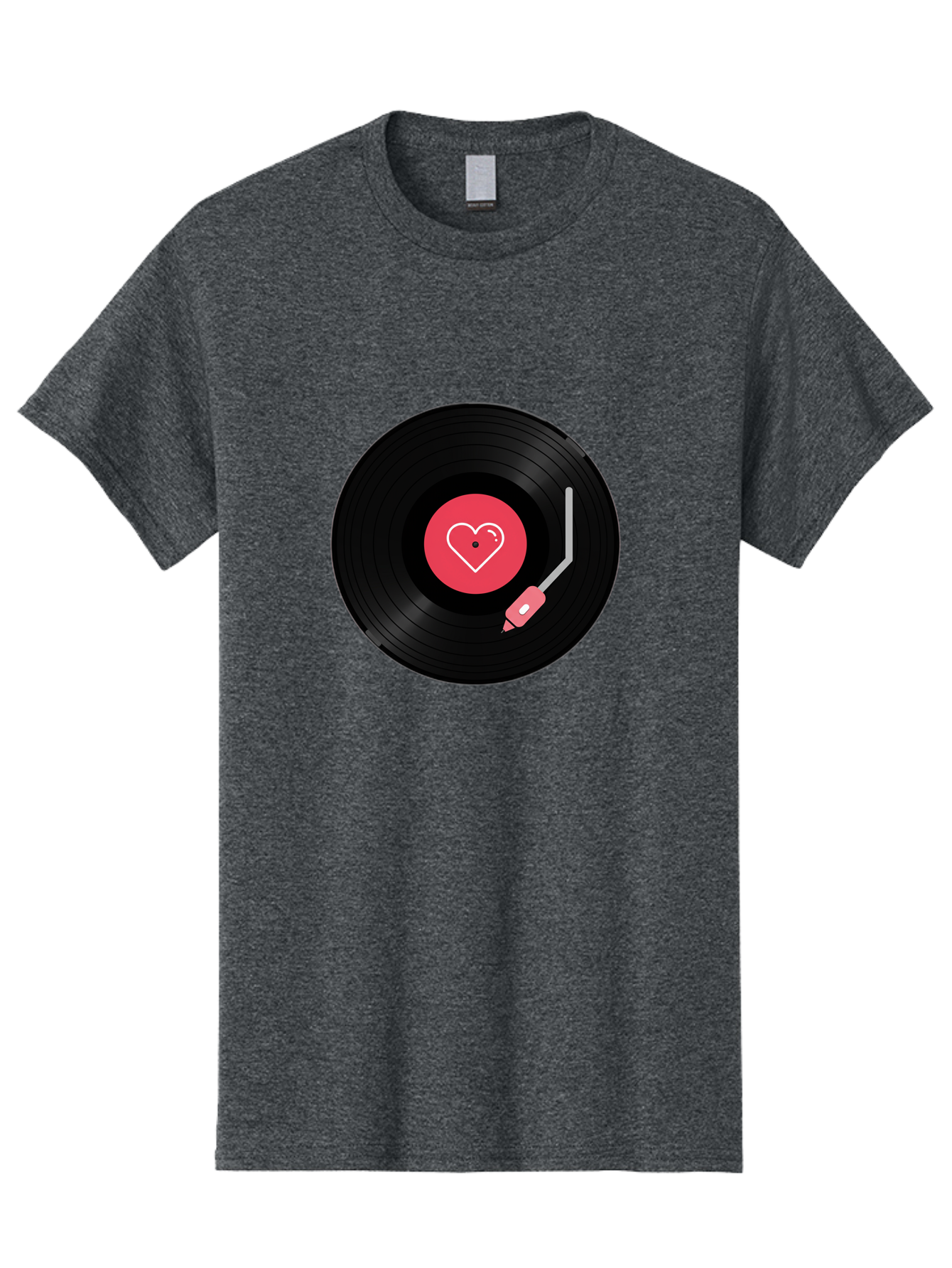 Vinyl-Record-With-Heart Men'S Graphic Tee, 100% Cotton, Comfortable Casual Summer Wear, Machine Washable, Vinyl Record, Heart Icon, Music Love, Record Player, Nostalgic Feel, Music Nostalgia, Retro Vibe, Heart Symbol, Love Music Bad904