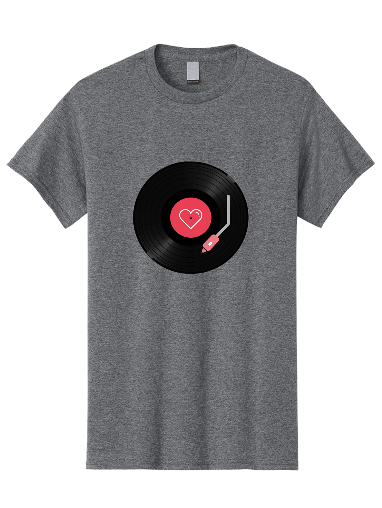 Vinyl-Record-With-Heart Men'S Graphic Tee, 100% Cotton, Comfortable Casual Summer Wear, Machine Washable, Vinyl Record, Heart Icon, Music Love, Record Player, Nostalgic Feel, Music Nostalgia, Retro Vibe, Heart Symbol, Love Music Bad904