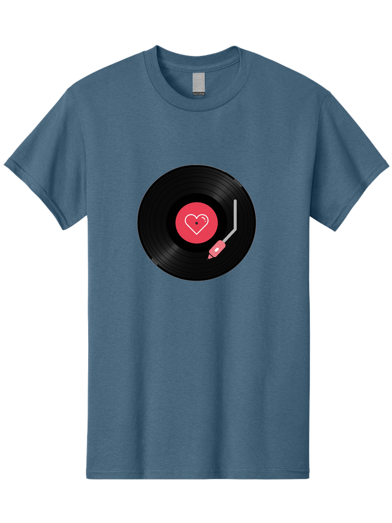 Vinyl-Record-With-Heart Men'S Graphic Tee, 100% Cotton, Comfortable Casual Summer Wear, Machine Washable, Vinyl Record, Heart Icon, Music Love, Record Player, Nostalgic Feel, Music Nostalgia, Retro Vibe, Heart Symbol, Love Music Bad904