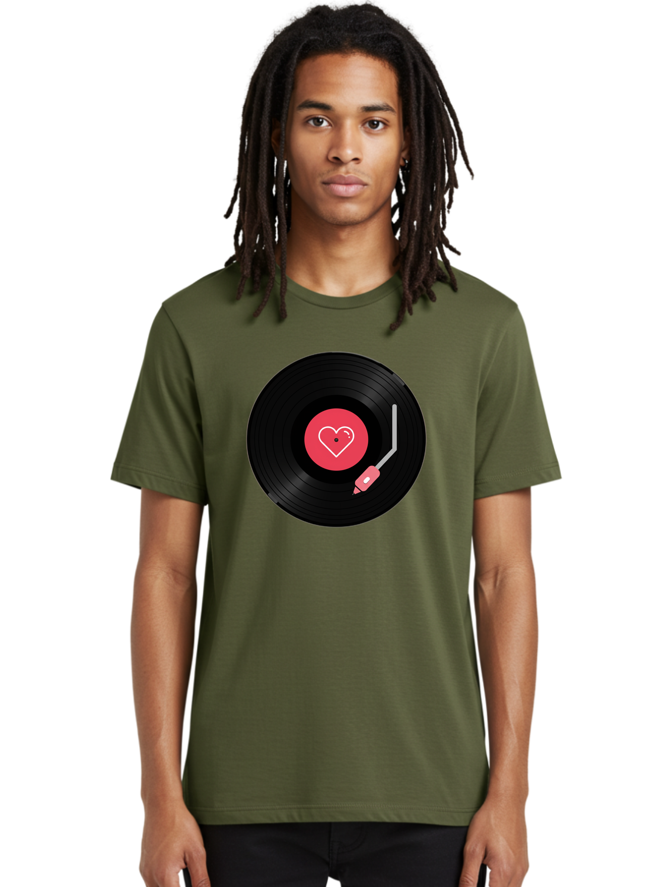 Vinyl-Record-With-Heart Men'S Graphic Tee, 100% Cotton, Comfortable Casual Summer Wear, Machine Washable, Vinyl Record, Heart Icon, Music Love, Record Player, Nostalgic Feel, Music Nostalgia, Retro Vibe, Heart Symbol, Love Music Bad904