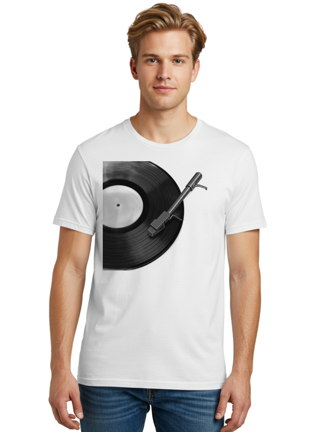 Vinyl-Record Men'S Graphic Tee, 100% Cotton, Comfortable Casual Summer Wear, Machine Washable, Vinyl Record, Record Player, Turntable, Music Equipment, Dj Setup, Audio Technology, Analog Sound, Music Listening Bad905