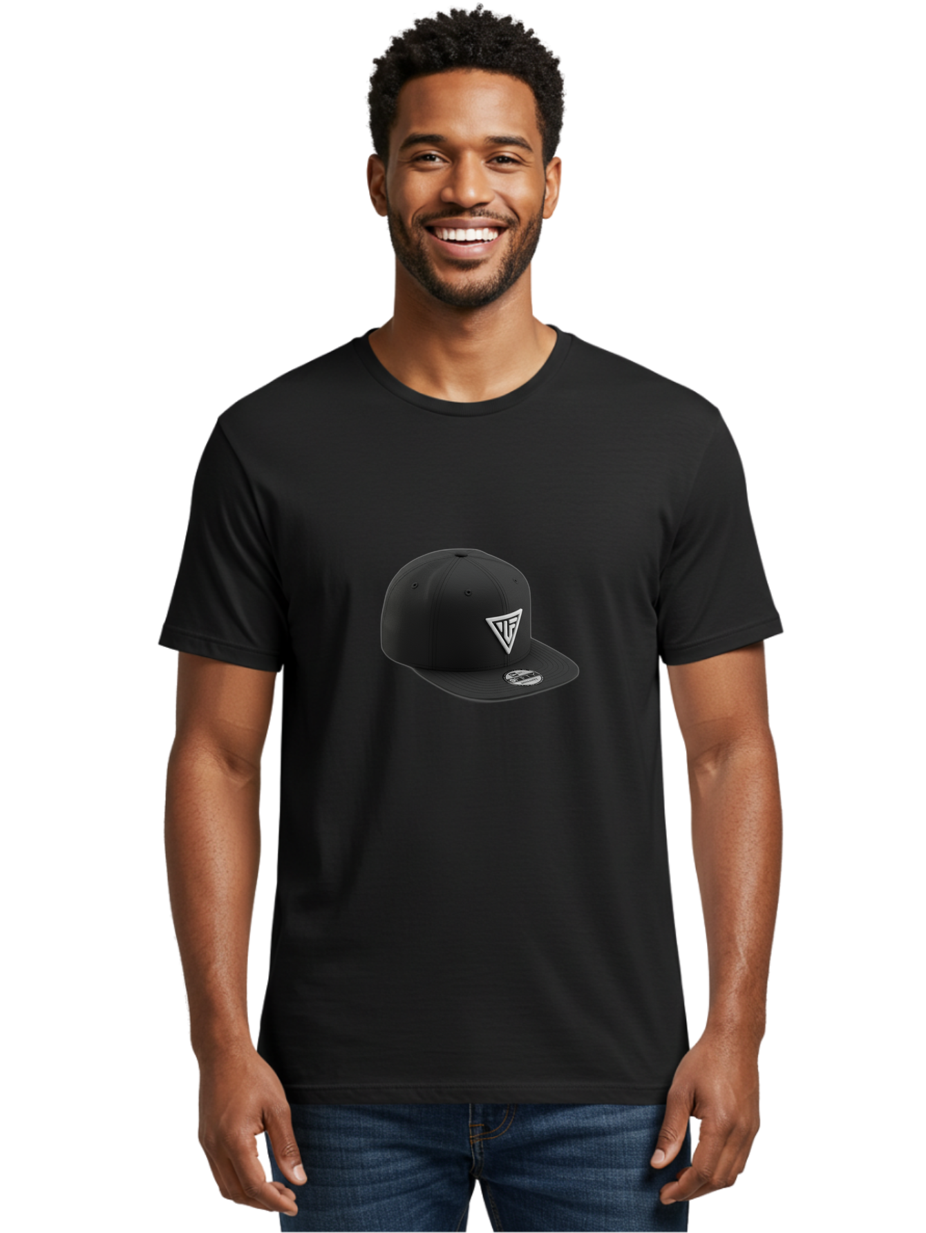Vlf-Hat Men'S Graphic Tee, 100% Cotton, Comfortable Casual Summer Wear, Machine Washable, Black Baseball Cap, Snapback Hat, Tf Logo, White Triangle, Streetwear Fashion, Casual Style, Trendy Accessories, Premium Quality Bad906