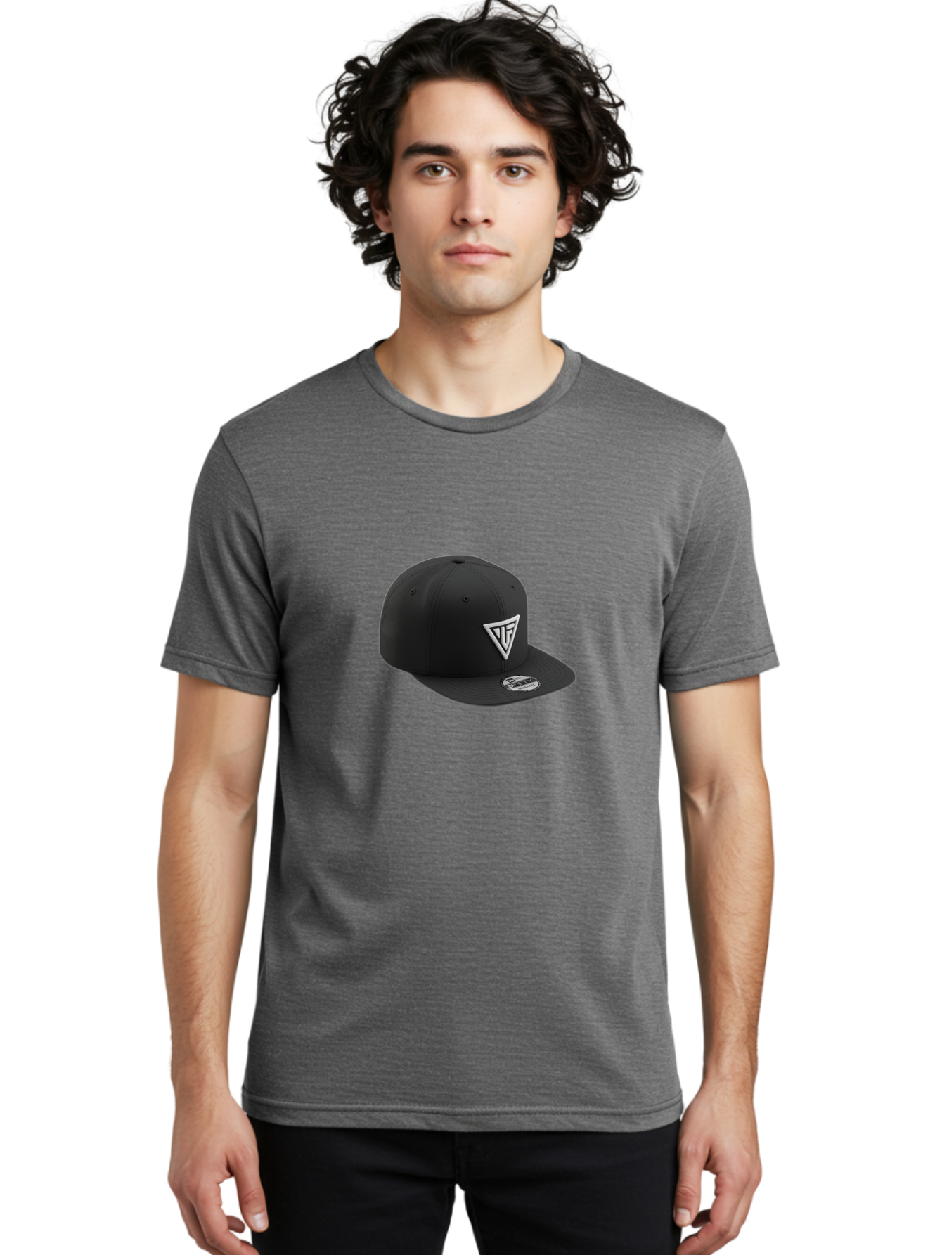 Vlf-Hat Men'S Graphic Tee, 100% Cotton, Comfortable Casual Summer Wear, Machine Washable, Black Baseball Cap, Snapback Hat, Tf Logo, White Triangle, Streetwear Fashion, Casual Style, Trendy Accessories, Premium Quality Bad906