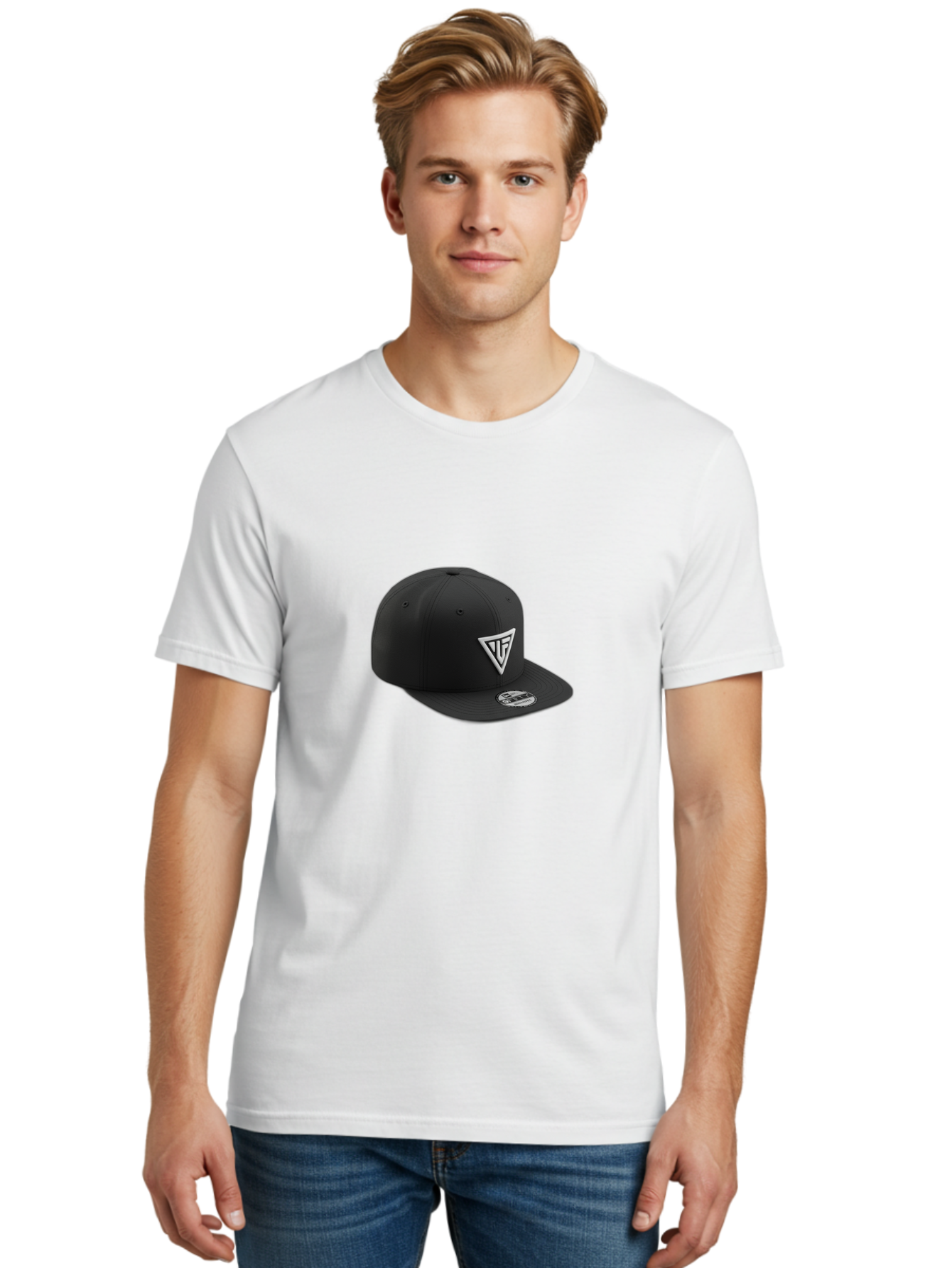 Vlf-Hat Men'S Graphic Tee, 100% Cotton, Comfortable Casual Summer Wear, Machine Washable, Black Baseball Cap, Snapback Hat, Tf Logo, White Triangle, Streetwear Fashion, Casual Style, Trendy Accessories, Premium Quality Bad906