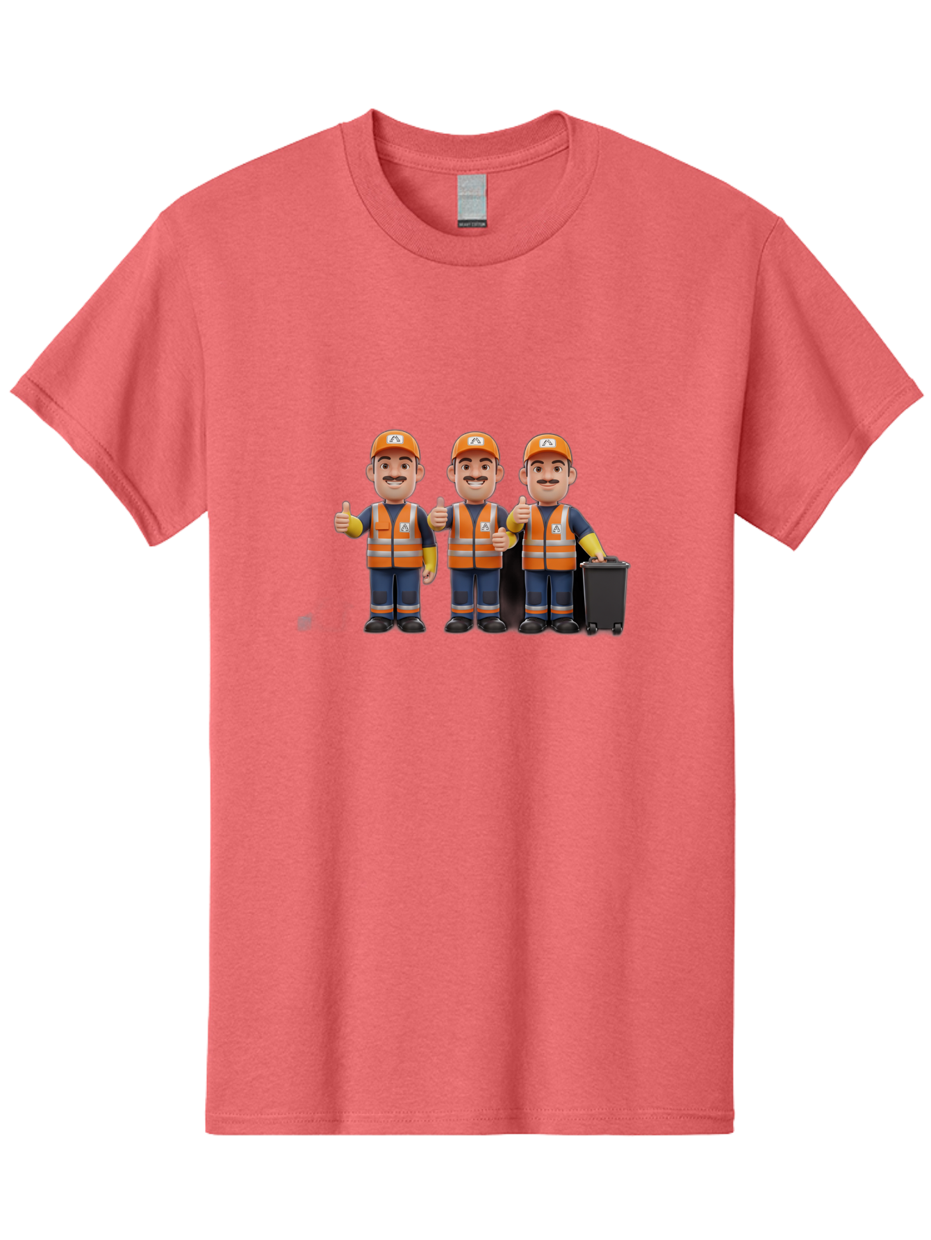 Waste-Management-Workers Men'S Graphic Tee, 100% Cotton, Comfortable Casual Summer Wear, Machine Washable, 3D Illustration, Waste Management Workers, Thumbs Up, Orange Safety Vests, Black Trash Bin, Customer Satisfaction, Bad908