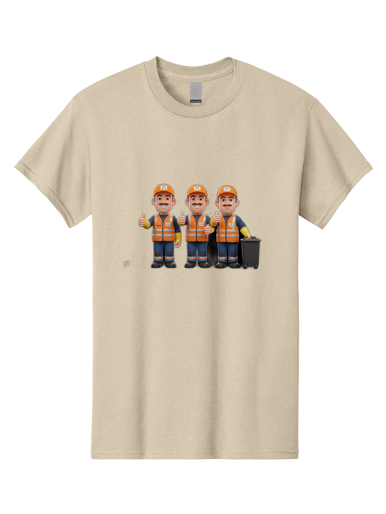 Waste-Management-Workers Men'S Graphic Tee, 100% Cotton, Comfortable Casual Summer Wear, Machine Washable, 3D Illustration, Waste Management Workers, Thumbs Up, Orange Safety Vests, Black Trash Bin, Customer Satisfaction, Bad908