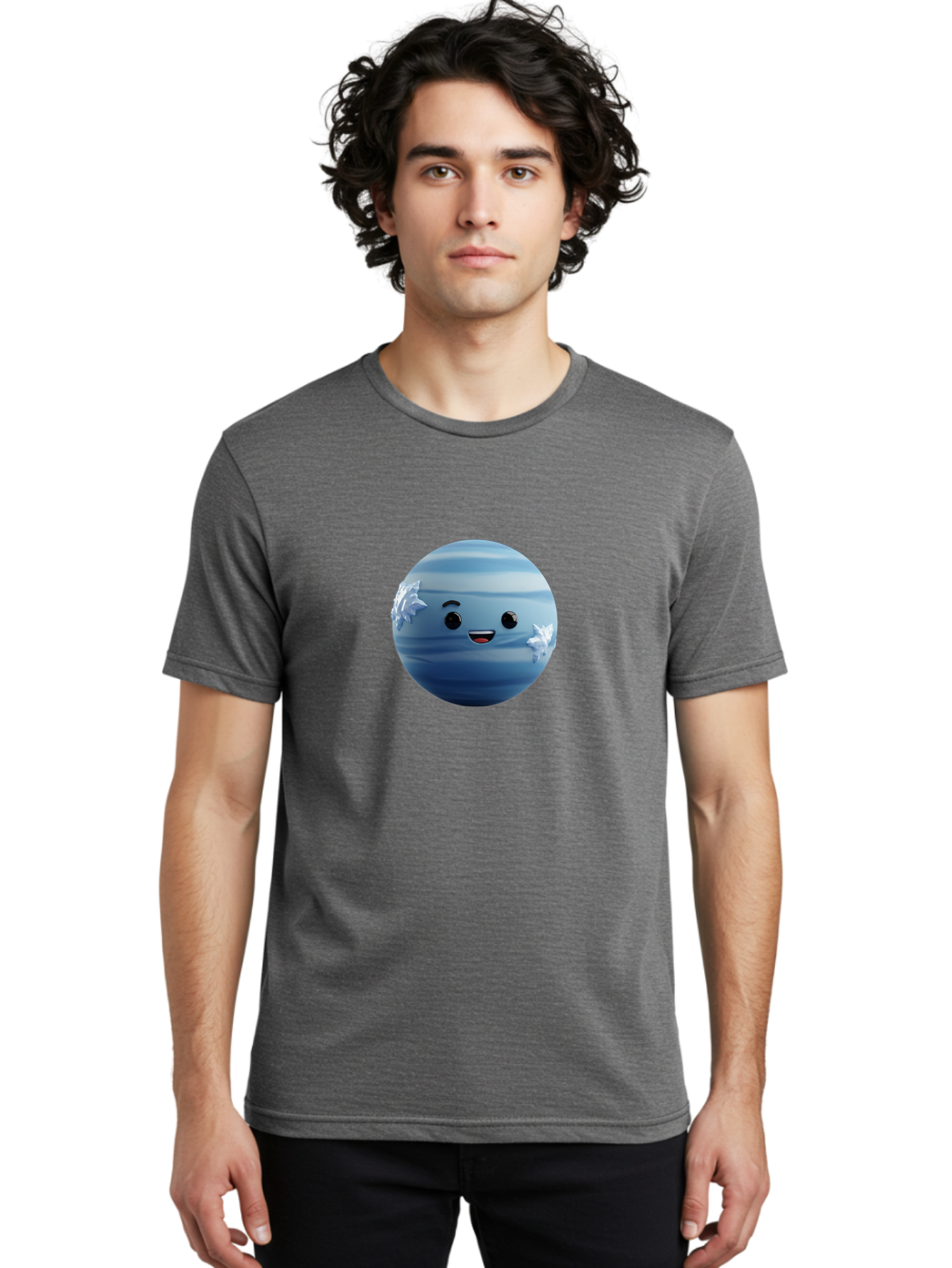 Water-Emoji Men'S Graphic Tee, 100% Cotton, Comfortable Casual Summer Wear, Machine Washable, Blue Water Droplet, Smiling Face, Cartoon Character, Cute Emoji, Playful Design, Fun Illustration, Smiling Water, Water Symbol Bad909