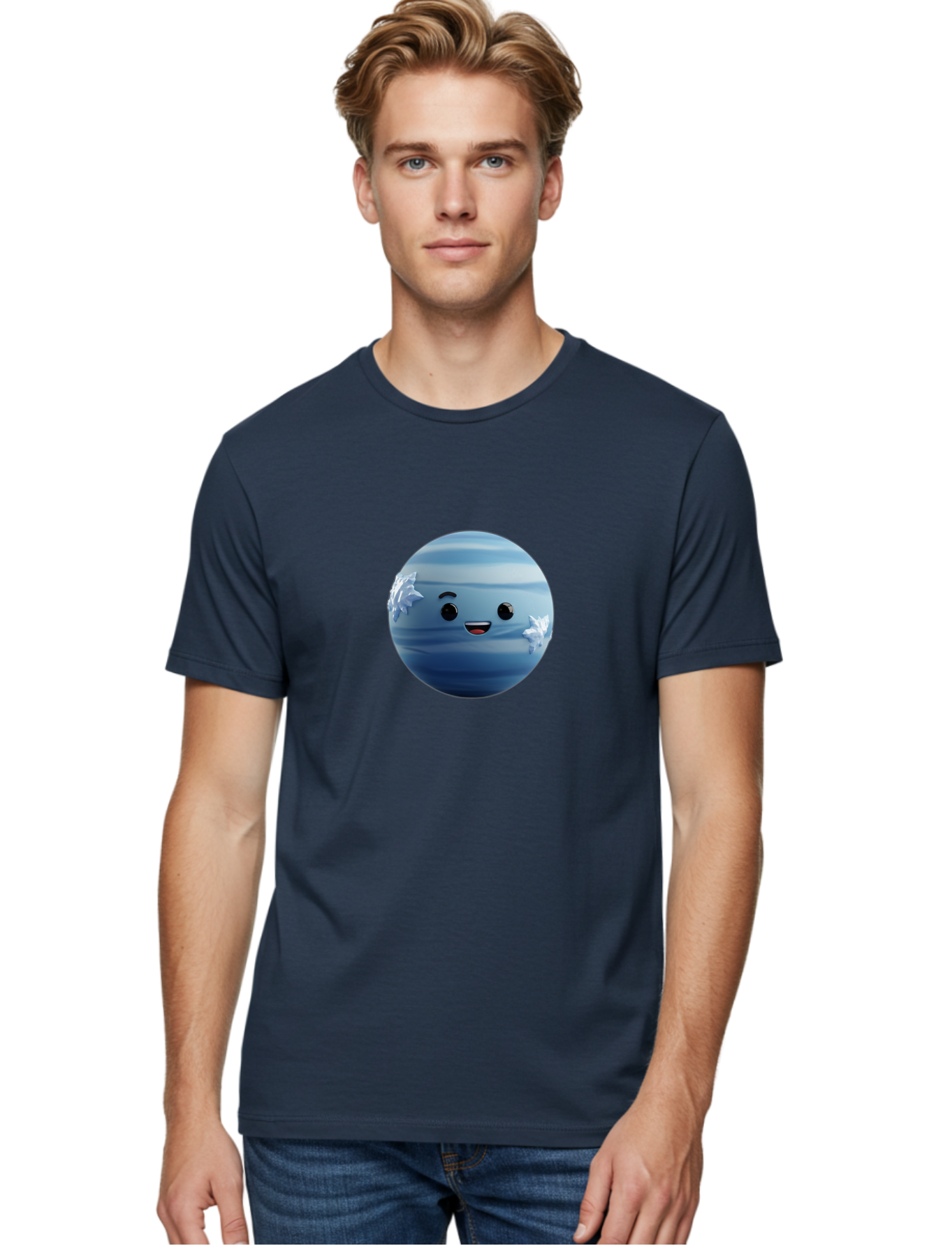 Water-Emoji Men'S Graphic Tee, 100% Cotton, Comfortable Casual Summer Wear, Machine Washable, Blue Water Droplet, Smiling Face, Cartoon Character, Cute Emoji, Playful Design, Fun Illustration, Smiling Water, Water Symbol Bad909