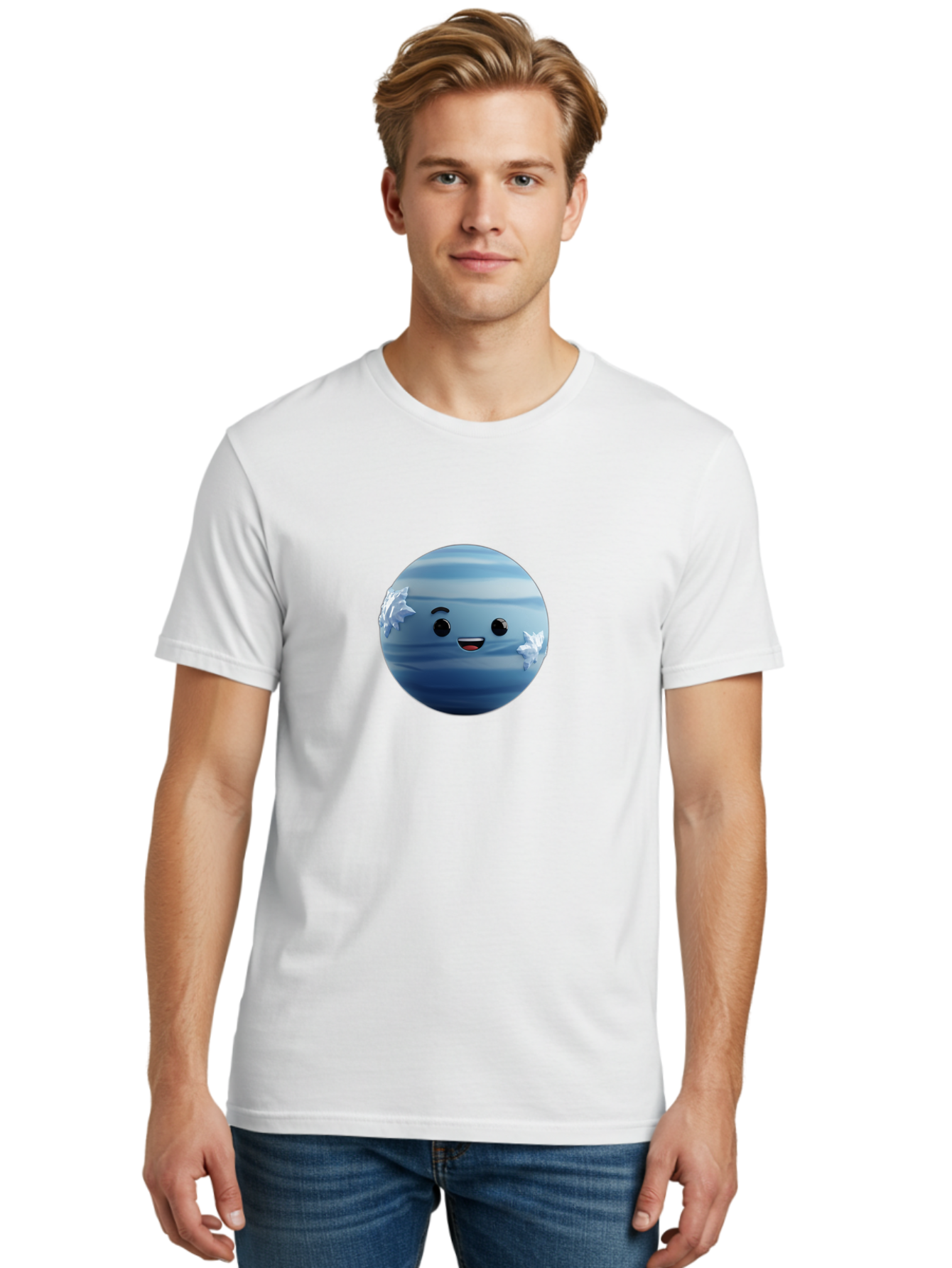 Water-Emoji Men'S Graphic Tee, 100% Cotton, Comfortable Casual Summer Wear, Machine Washable, Blue Water Droplet, Smiling Face, Cartoon Character, Cute Emoji, Playful Design, Fun Illustration, Smiling Water, Water Symbol Bad909