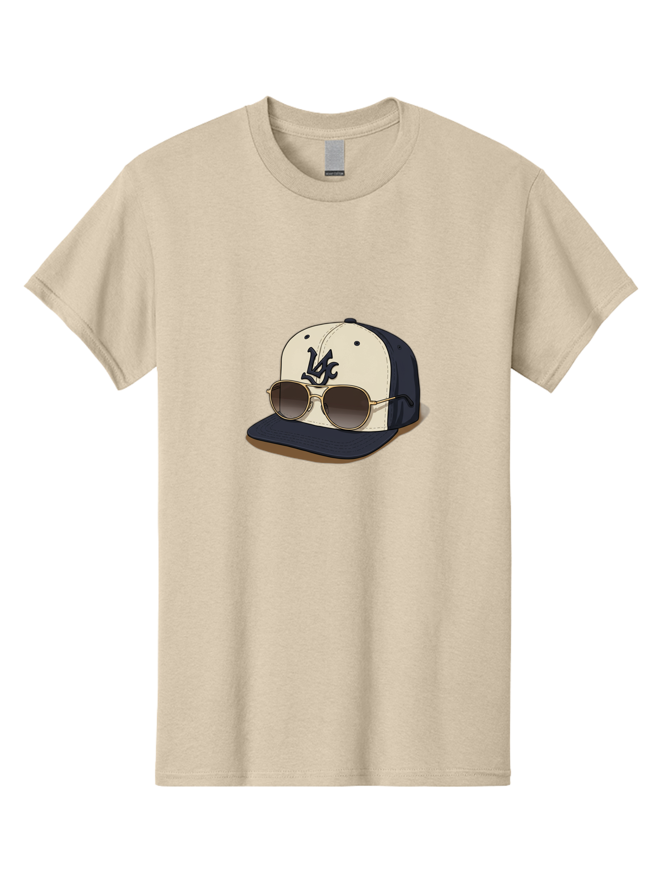 Wfc-Baseball-Cap Men'S Graphic Tee, 100% Cotton, Comfortable Casual Summer Wear, Machine Washable, Baseball Cap, Sunglasses, Gold Frames, Dark Lenses, Navy Blue, White Cap, Vc Logo, Stylish Accessories, Trendy Fashion, Casual Wear Bad911