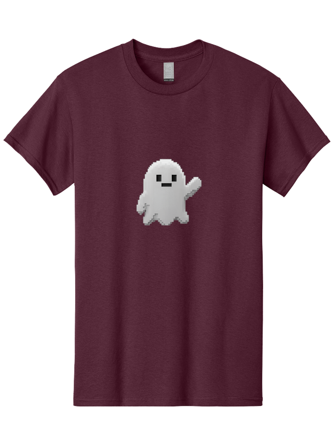 White-Ghost Men'S Graphic Tee, 100% Cotton, Comfortable Casual Summer Wear, Machine Washable, White Ghost Pixel Art, Friendly Ghost, Cute Character, Cartoon Style, Retro Video Game, Pixelated Graphics, Adorable Creature, Waving Ghost Bad914