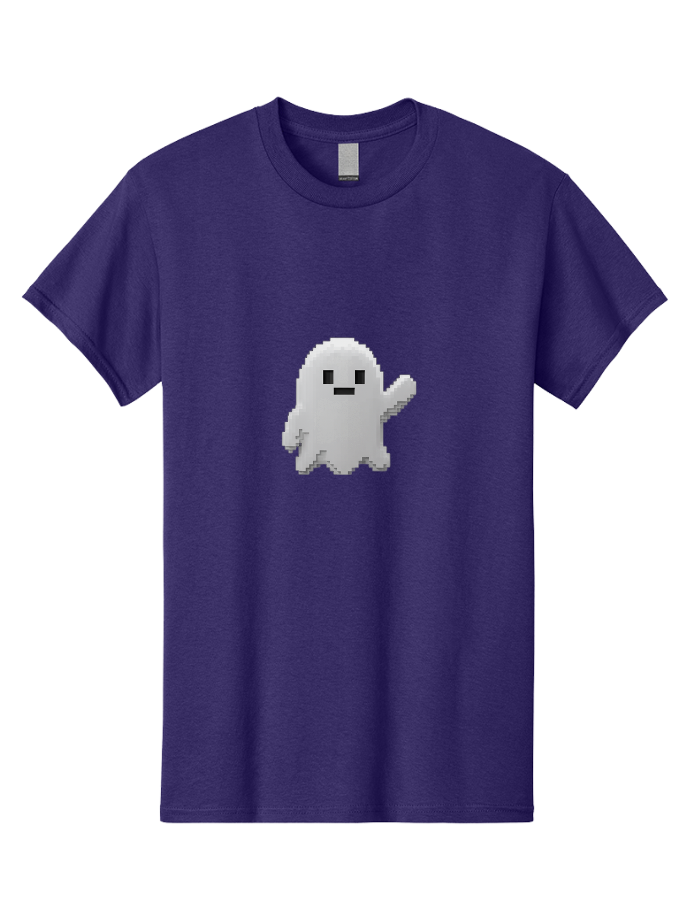 White-Ghost Men'S Graphic Tee, 100% Cotton, Comfortable Casual Summer Wear, Machine Washable, White Ghost Pixel Art, Friendly Ghost, Cute Character, Cartoon Style, Retro Video Game, Pixelated Graphics, Adorable Creature, Waving Ghost Bad914