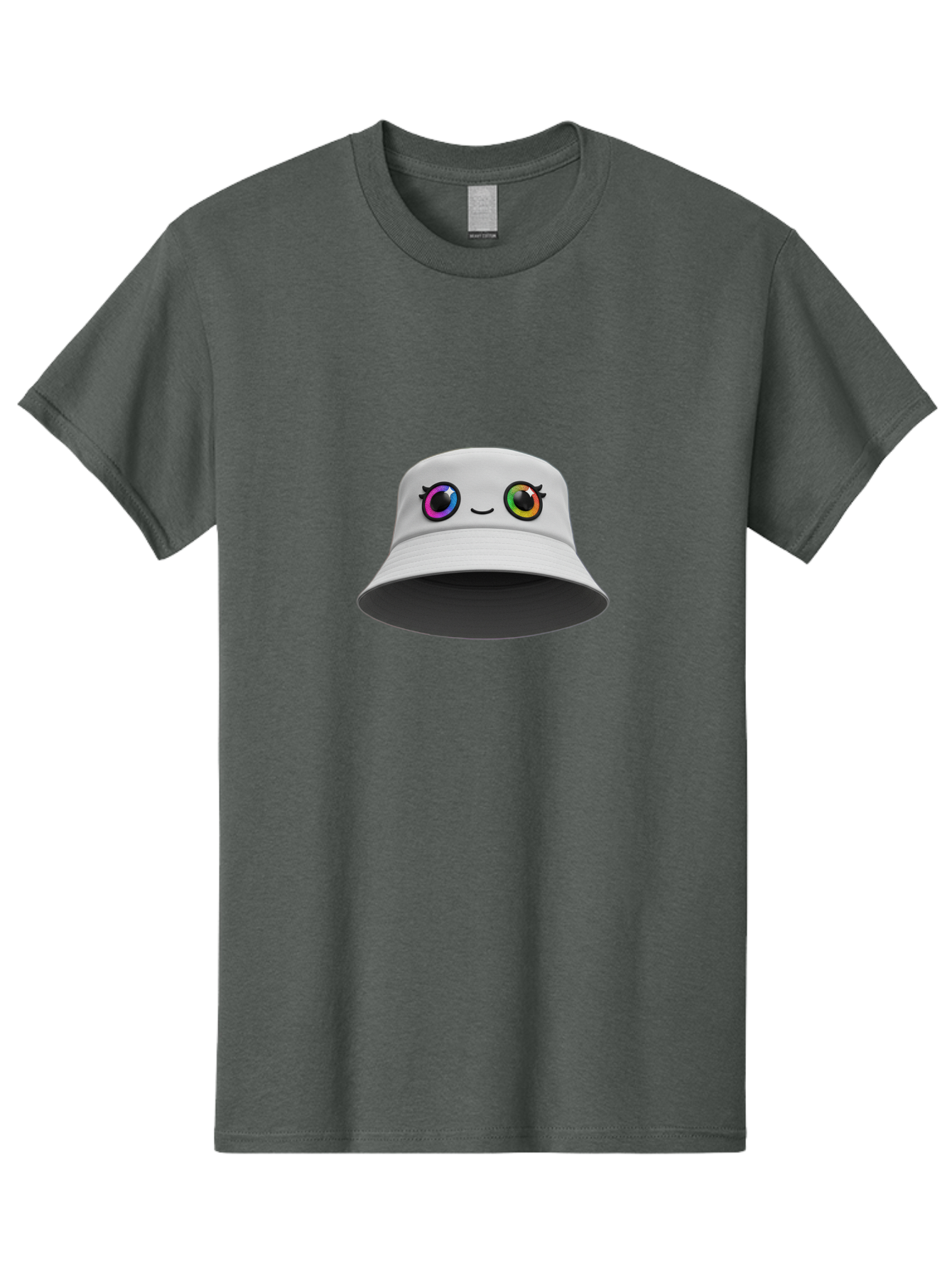 White-Hat-With-Eyes Men'S Graphic Tee, 100% Cotton, Comfortable Casual Summer Wear, Machine Washable, Bucket Hat, Cartoon Eyes, Rainbow Colors, Kawaii Fashion, Colorful Accessories, Streetwear, Hat Design, Smiley Face Bad915