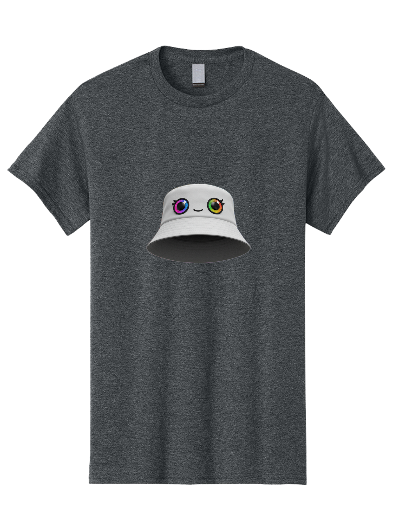 White-Hat-With-Eyes Men'S Graphic Tee, 100% Cotton, Comfortable Casual Summer Wear, Machine Washable, Bucket Hat, Cartoon Eyes, Rainbow Colors, Kawaii Fashion, Colorful Accessories, Streetwear, Hat Design, Smiley Face Bad915